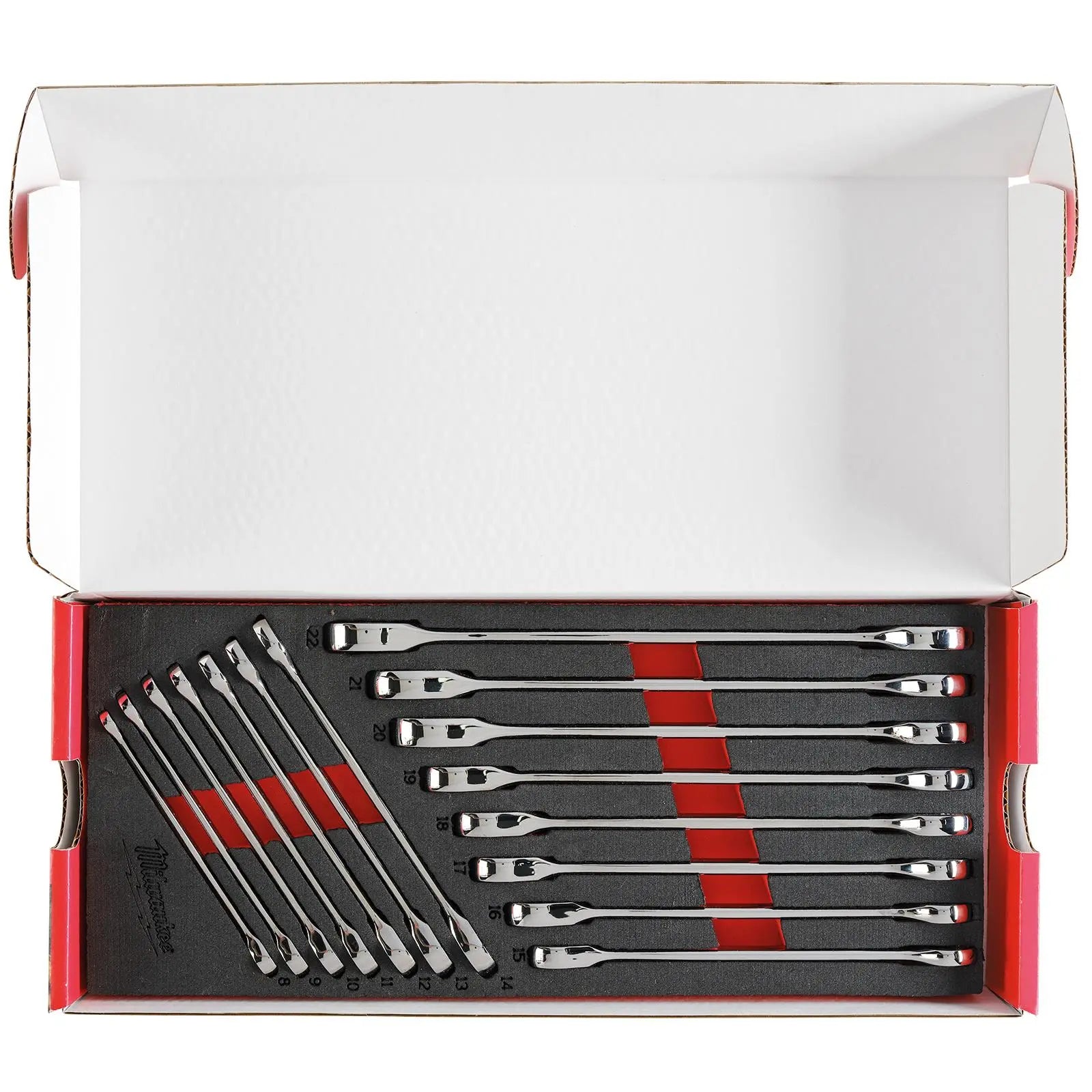 Milwaukee Ratchet Combination Spanner Set Fixed Head MAX BITE 15 Piece in Foam Insert 