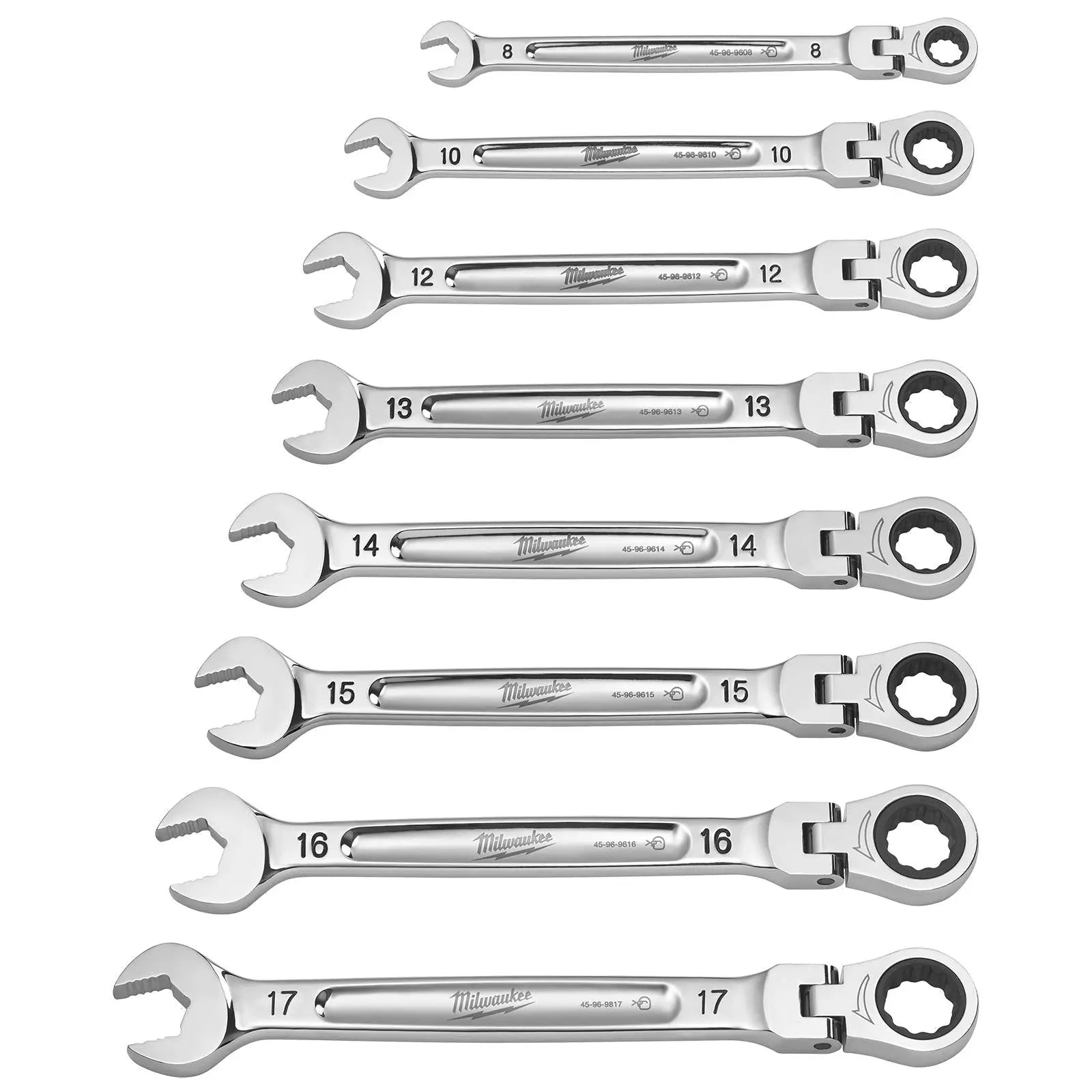 Milwaukee Ratchet Combination Spanner Set Flexi Head MAX BITE 7 Piece 8-17mm 