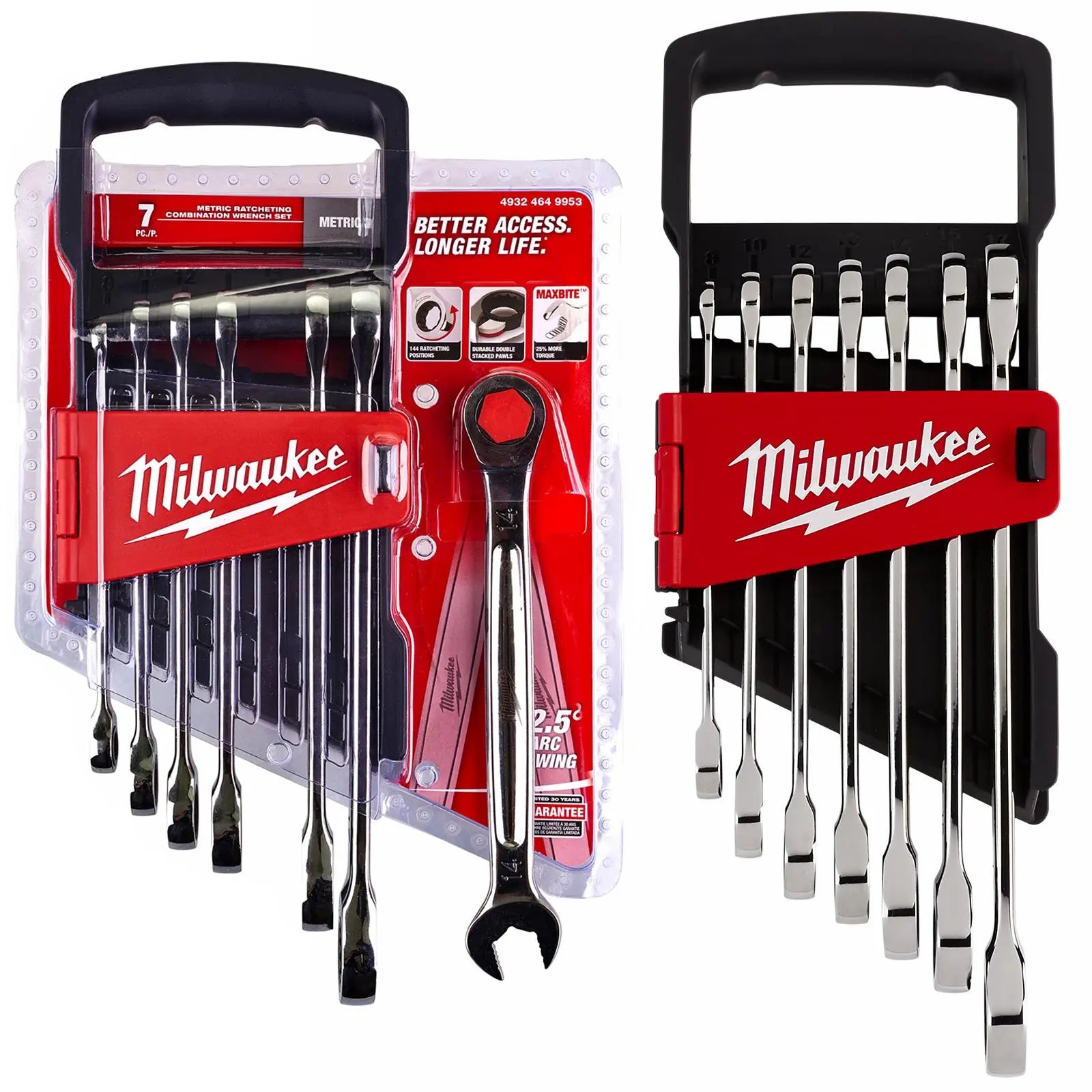 Milwaukee Ratchet Combination Spanner Set MAX BITE Fixed Head 7 Piece 8-17mm 