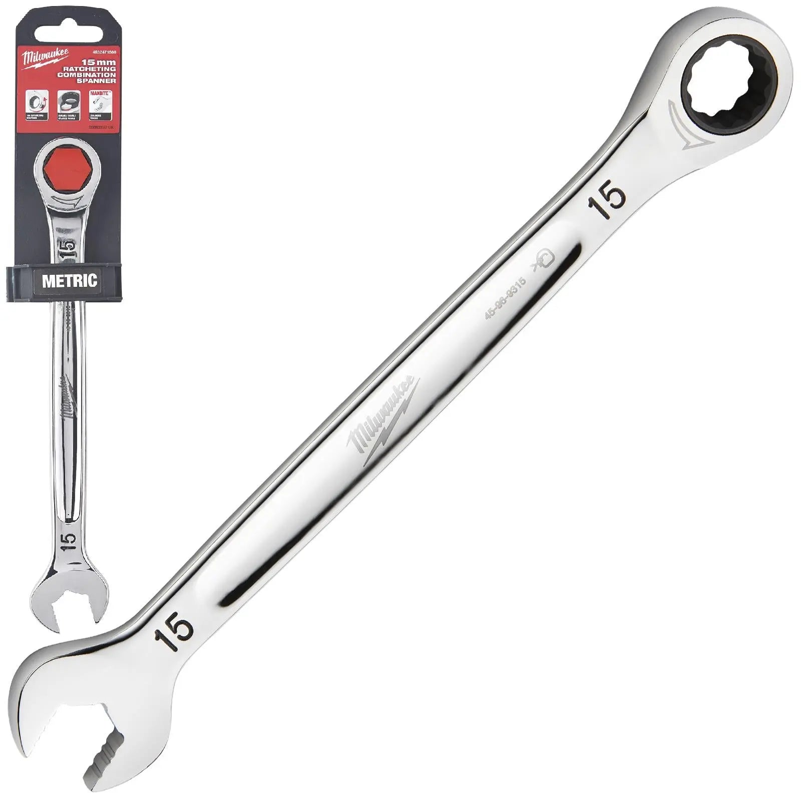 Milwaukee Ratchet Combination Spanners MAX BITE Fixed Head Open End Ring - Choose Size  White Rose Tools