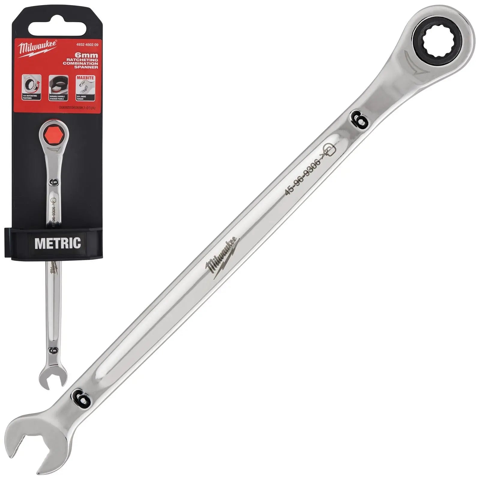 Milwaukee Ratchet Combination Spanners MAX BITE Fixed Head Open End Ring - Choose Size  White Rose Tools