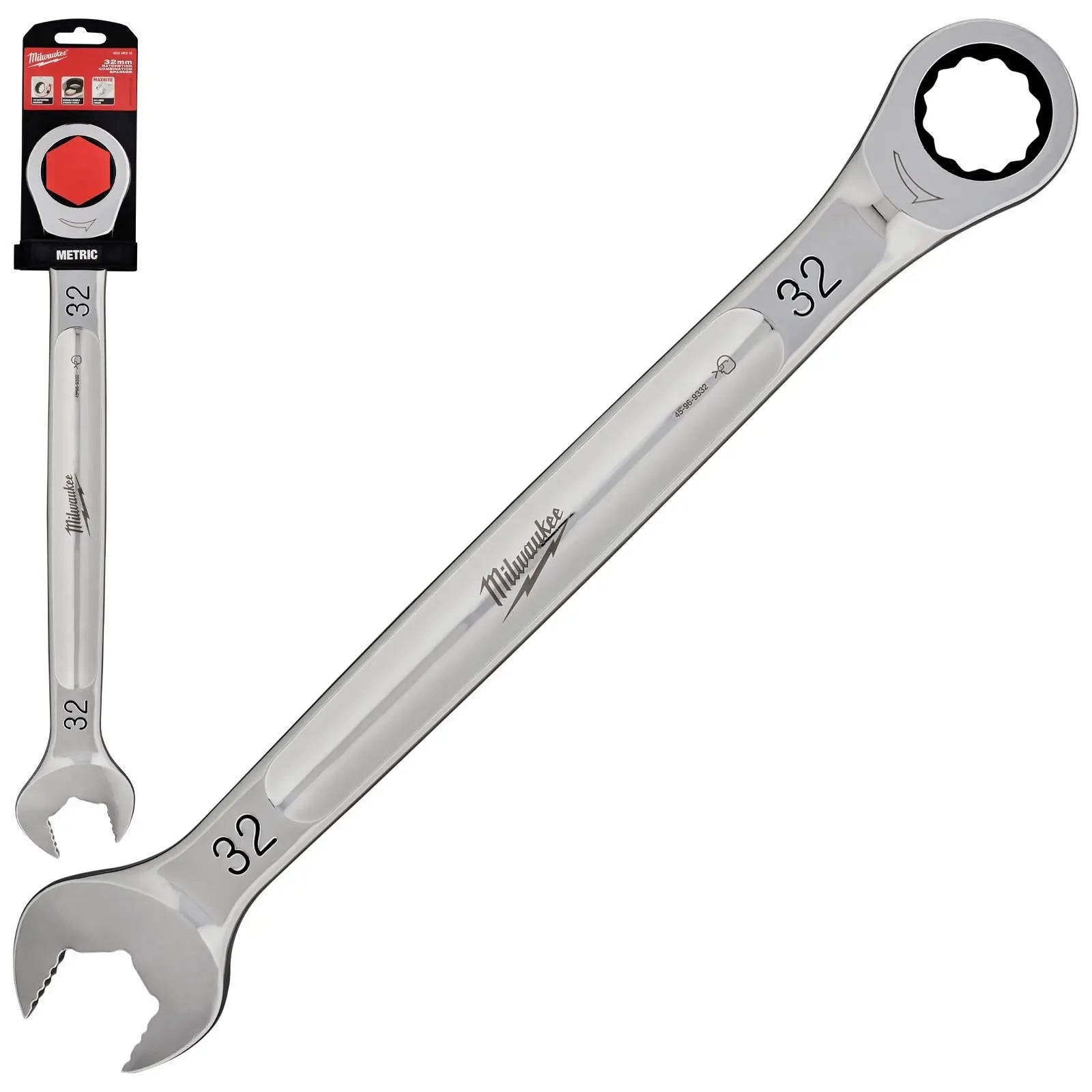 Milwaukee Ratchet Combination Spanners MAX BITE Fixed Head Open End Ring - Choose Size  White Rose Tools