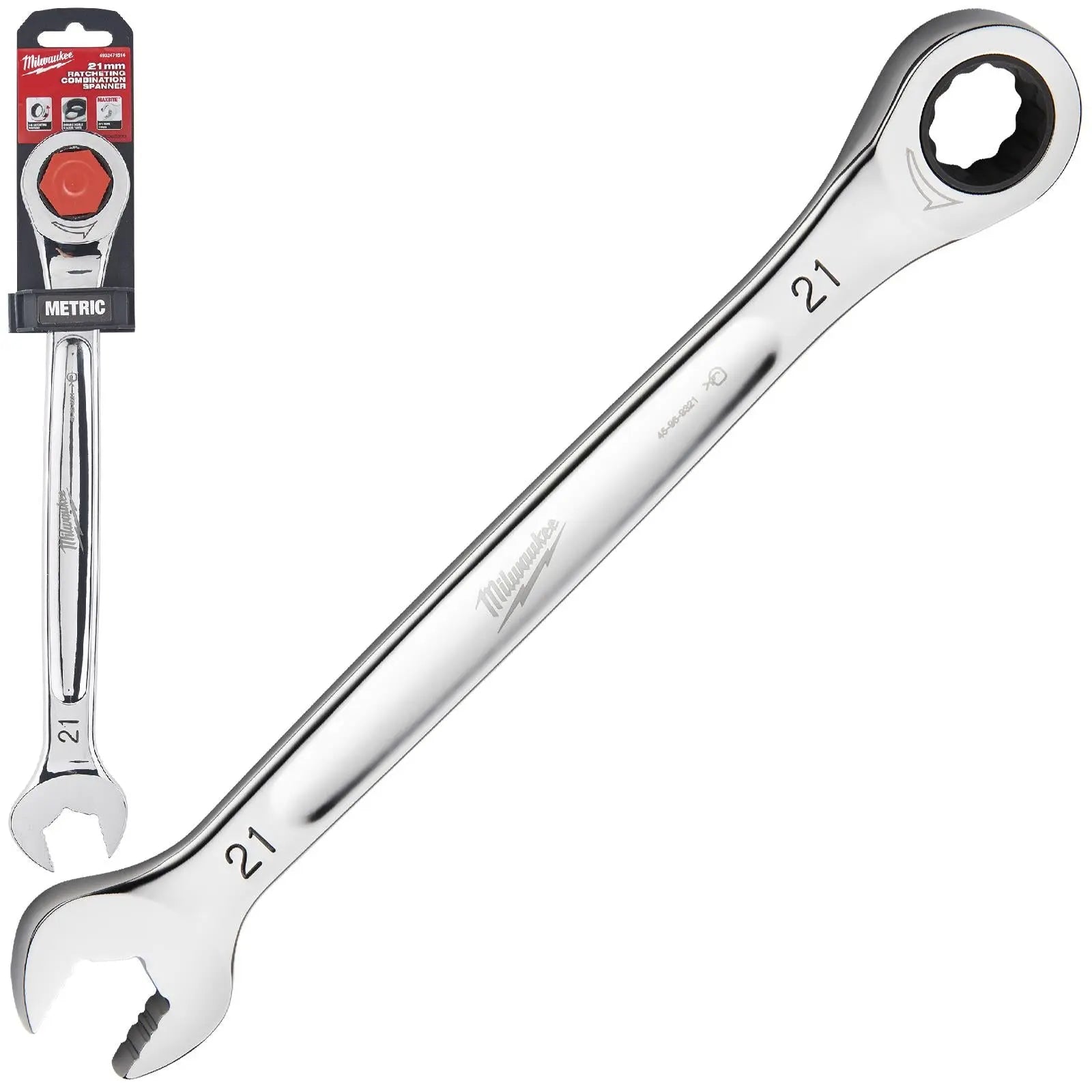 Milwaukee Ratchet Combination Spanners MAX BITE Fixed Head Open End Ring - Choose Size  White Rose Tools