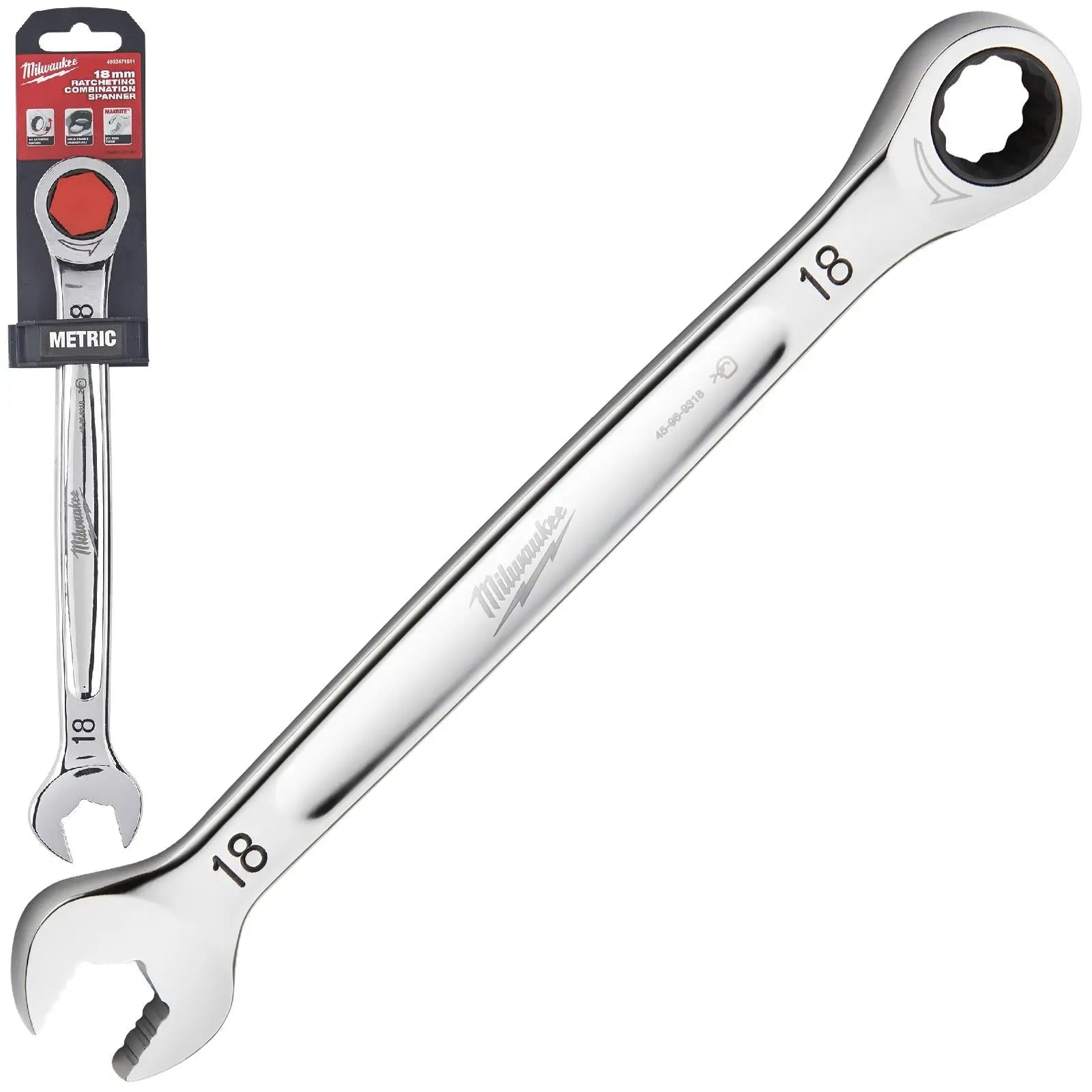 Milwaukee Ratchet Combination Spanners MAX BITE Fixed Head Open End Ring - Choose Size  White Rose Tools