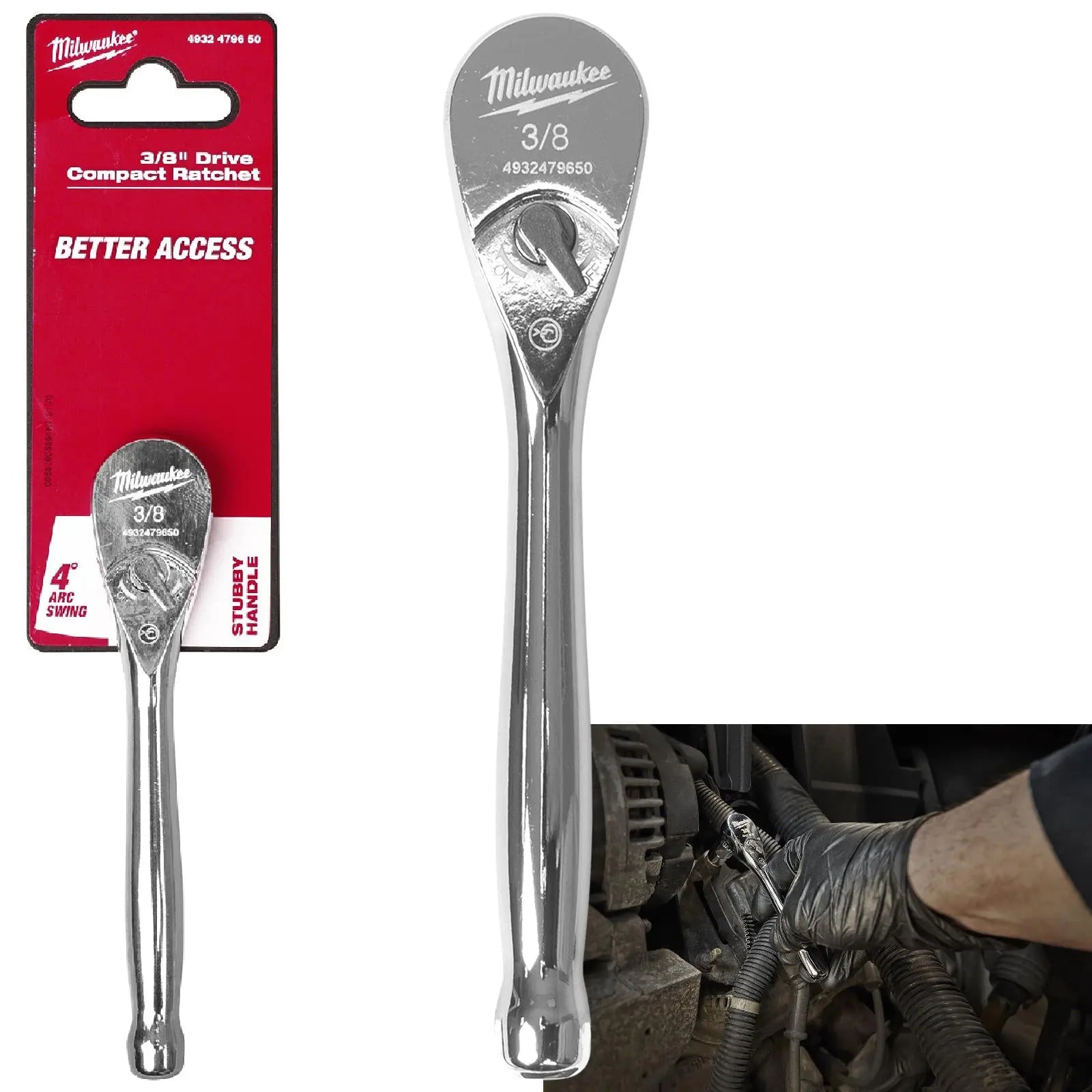 Milwaukee Ratchet Handle Socket Wrench Compact 3/8" Drive 127mm 5 inch 90 Tooth  White Rose Tools