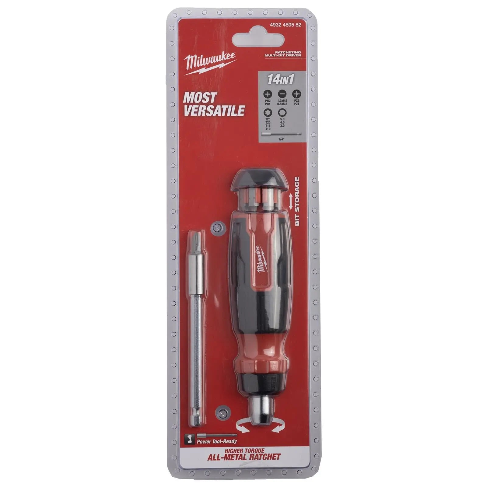 Milwaukee Ratchet Screwdriver Set 14 in 1 Multi Bit Pozi Phillips Torx Slotted Hex  White Rose Tools