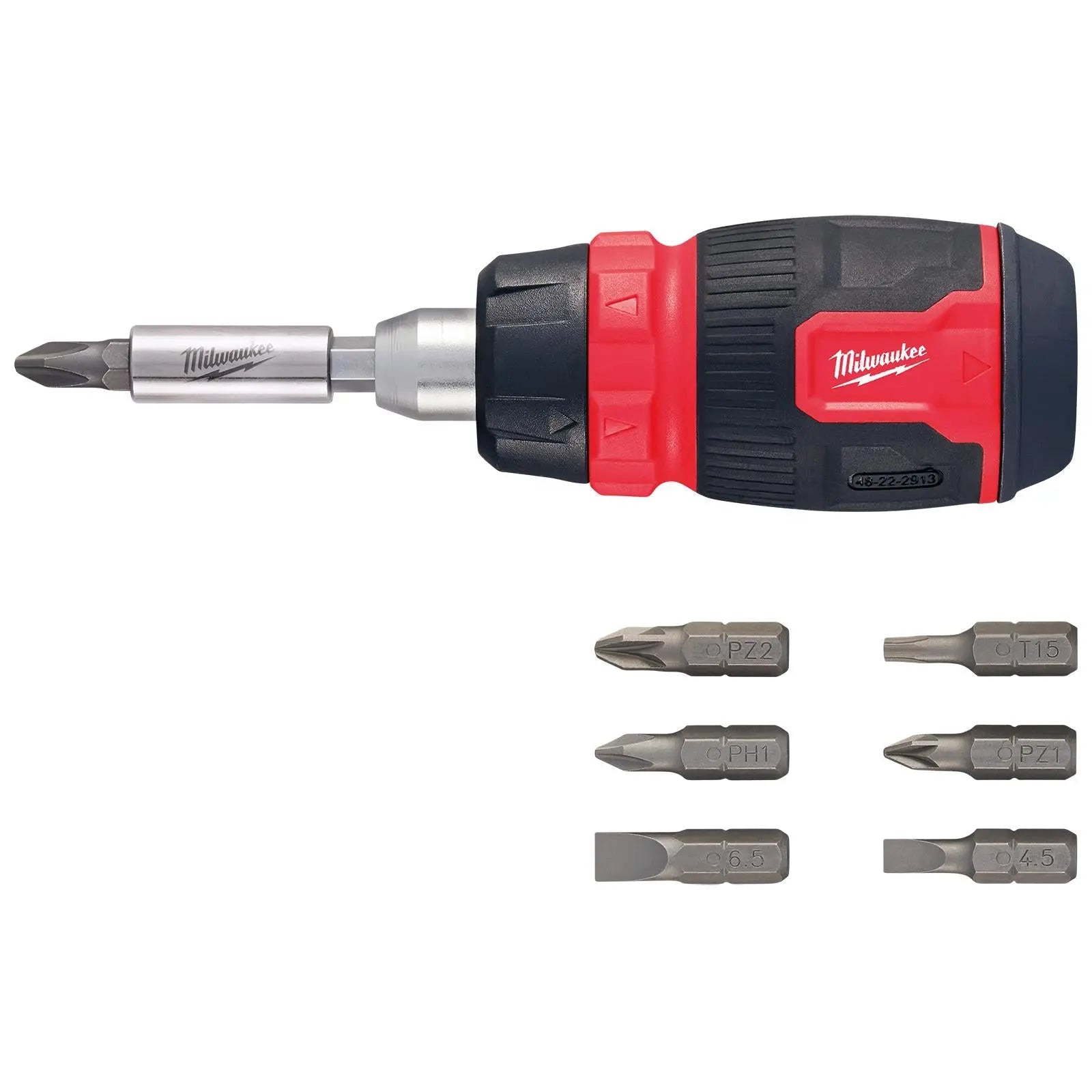 Milwaukee Ratchet Screwdriver Set Compact 8 in 1 Multi Bit Stubby Pozi Phillips Torx Slotted  White Rose Tools