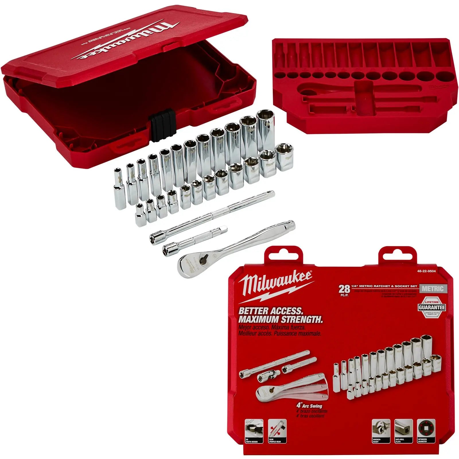 Milwaukee Ratchet Socket Set 1/4" Drive 28 Piece Metric 5-15mm 