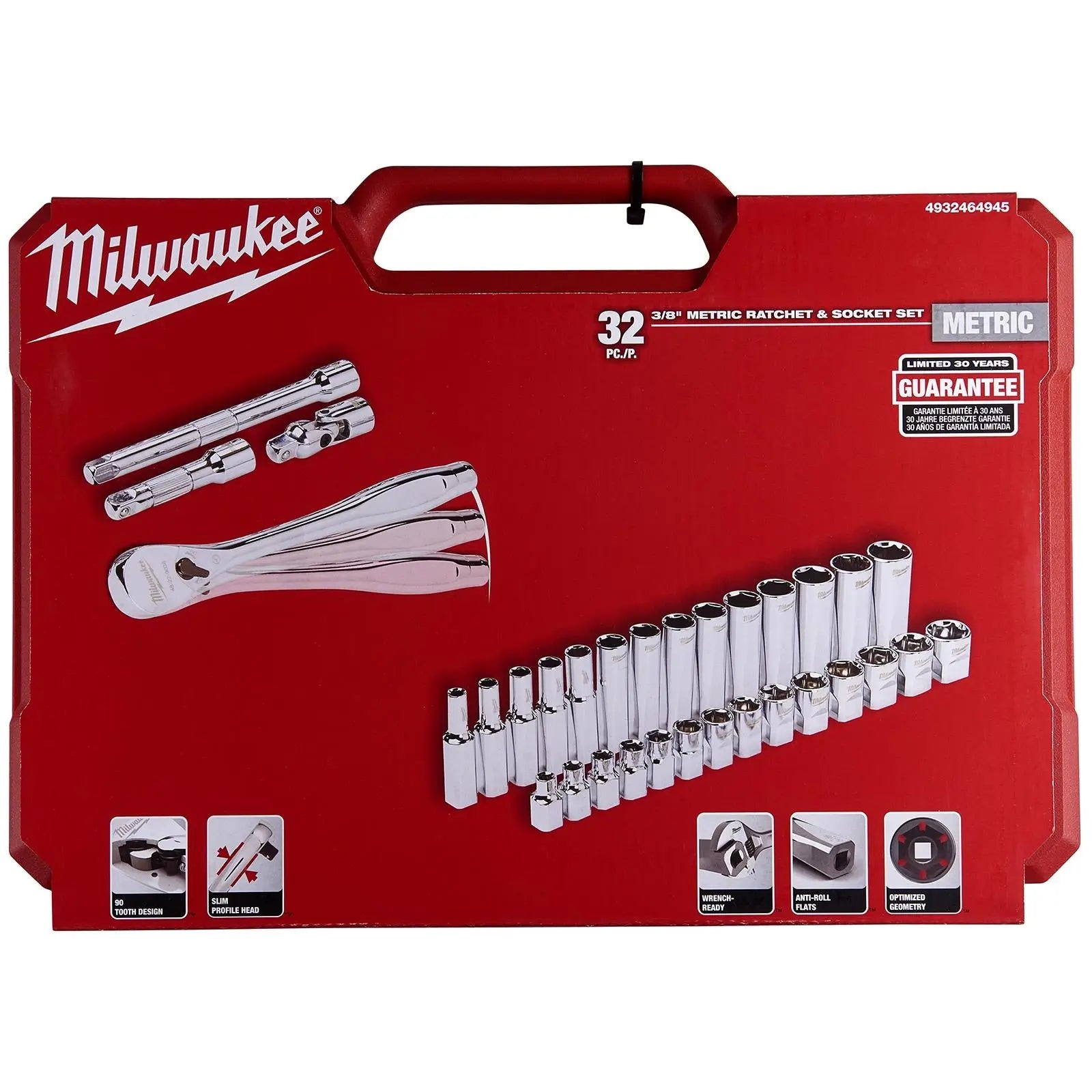 Milwaukee Ratchet Socket Set 3/8" Drive 32 Piece Metric 6-19mm 