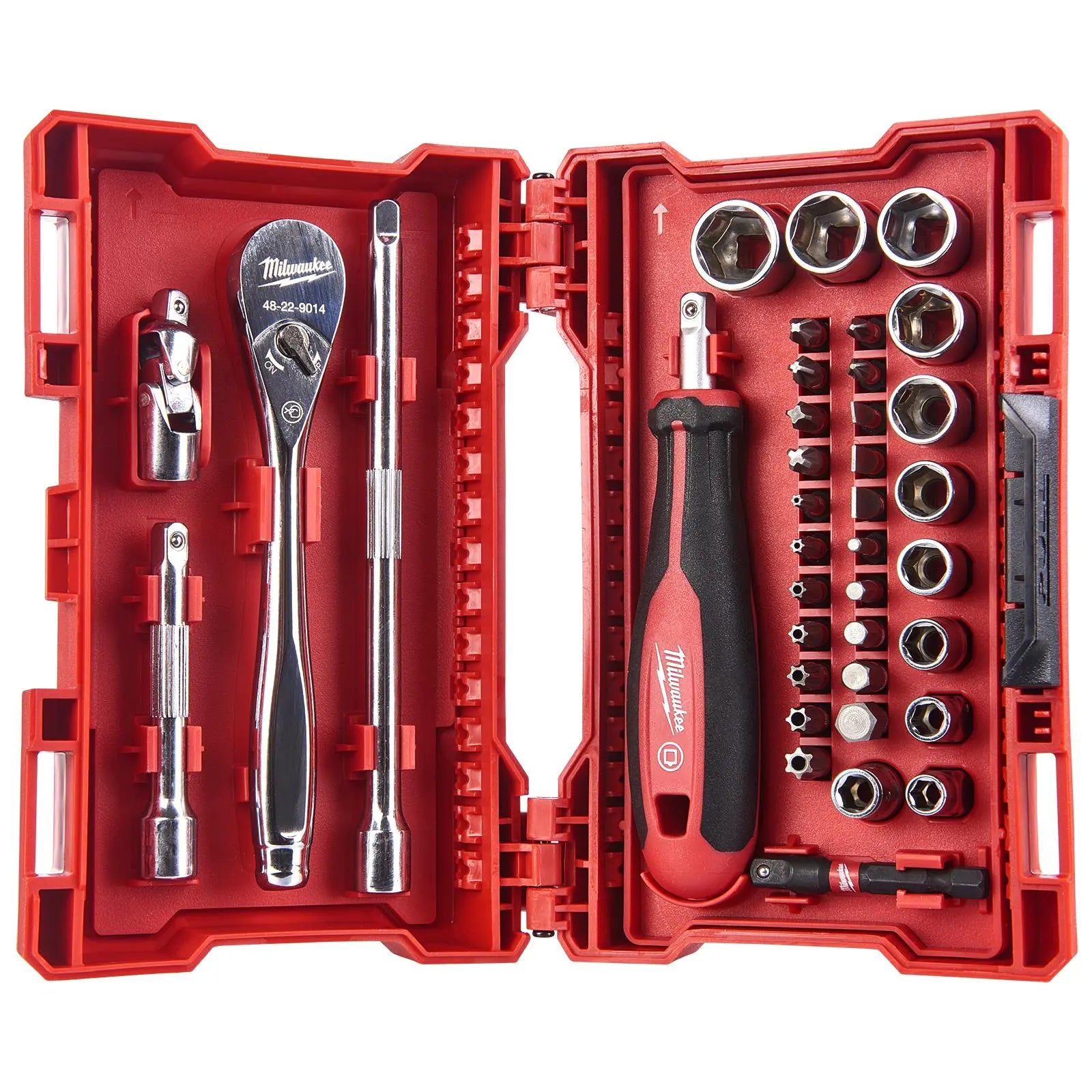 Milwaukee Ratchet Wrench Driver and Socket Set 1/4" in Case 90 Tooth Handle 