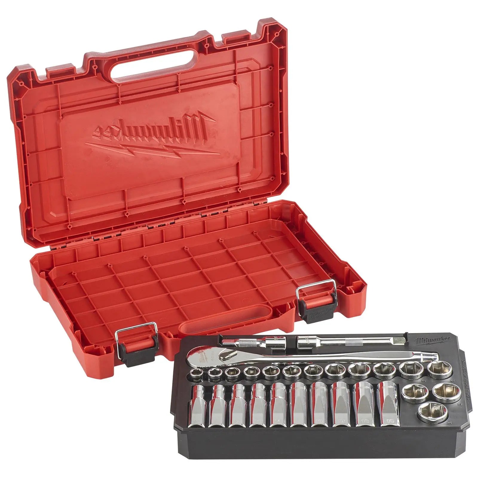 Milwaukee Ratchet and Socket Set 1/2" Drive 28 Piece 10-24mm 90 Tooth Ratchet 