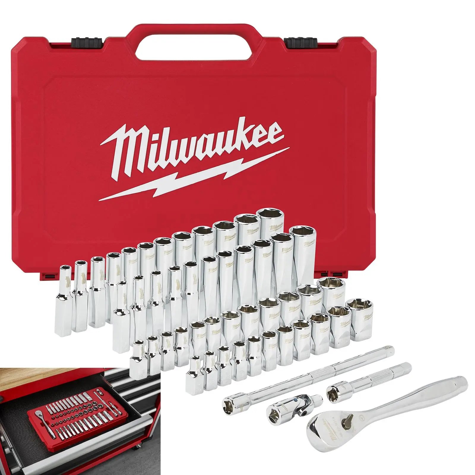 Milwaukee Ratchet and Socket Set 1/4" Drive 50 Piece Metric and Imperial 