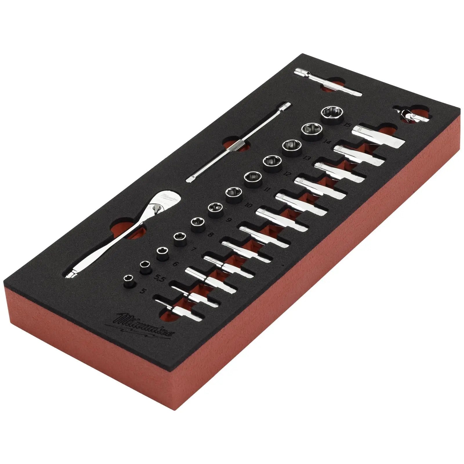 Milwaukee Ratchet and Socket Set 1/4" Drive Foam Insert Tray 28 Piece 5-15mm 