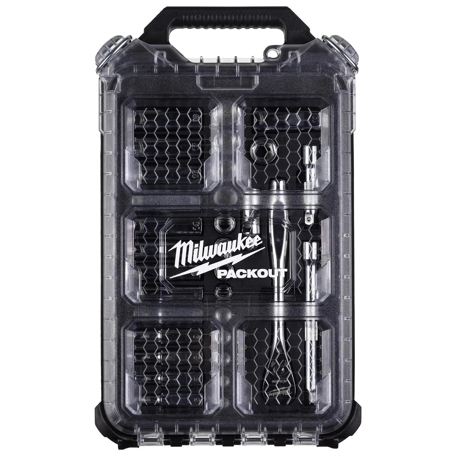 Milwaukee Ratchet and Socket Set 3/8" Drive 32 Piece Packout Compact Slim Organiser 