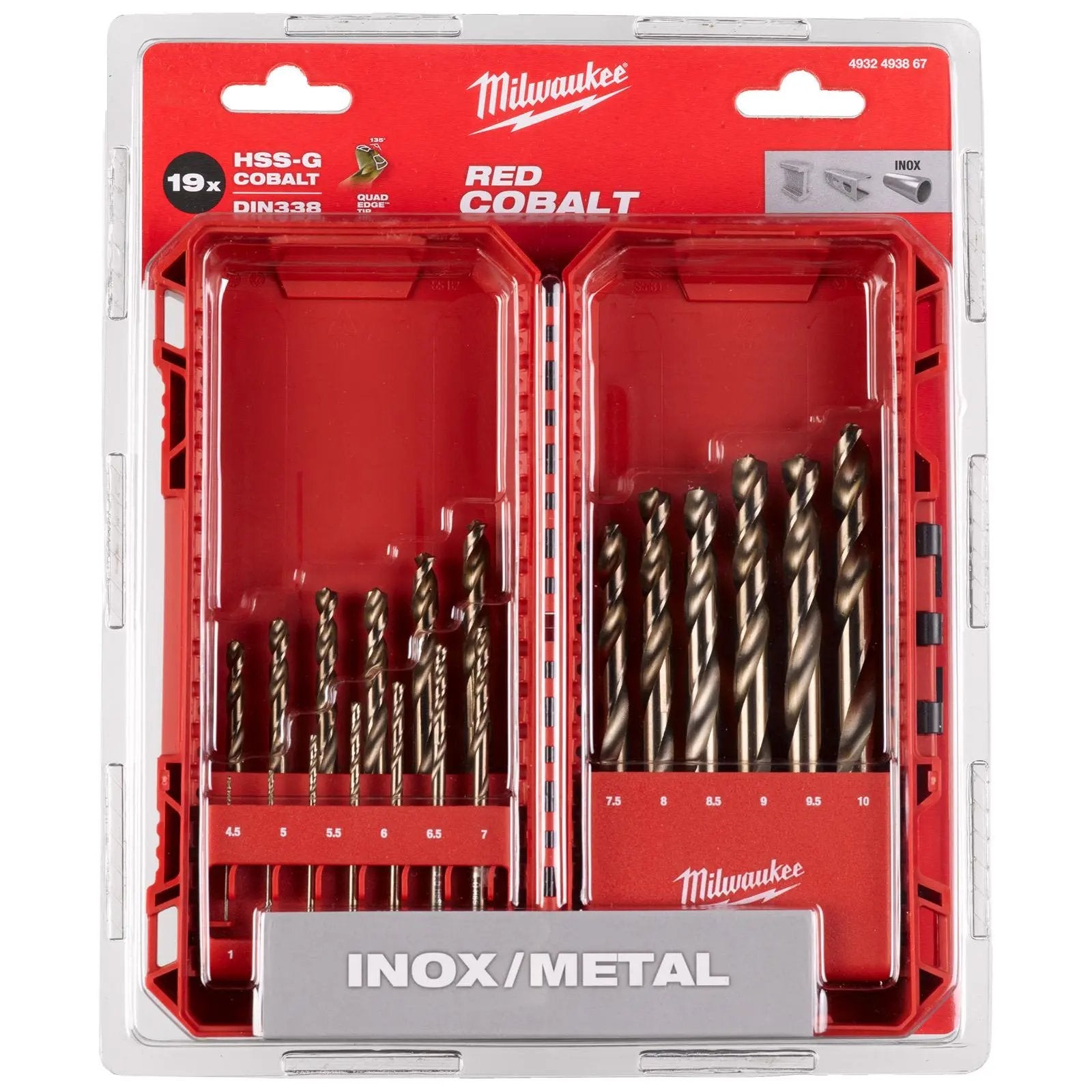 Milwaukee Red Cobalt Metal HSS Drill Bit Set 19 Piece 1-10mm  White Rose Tools