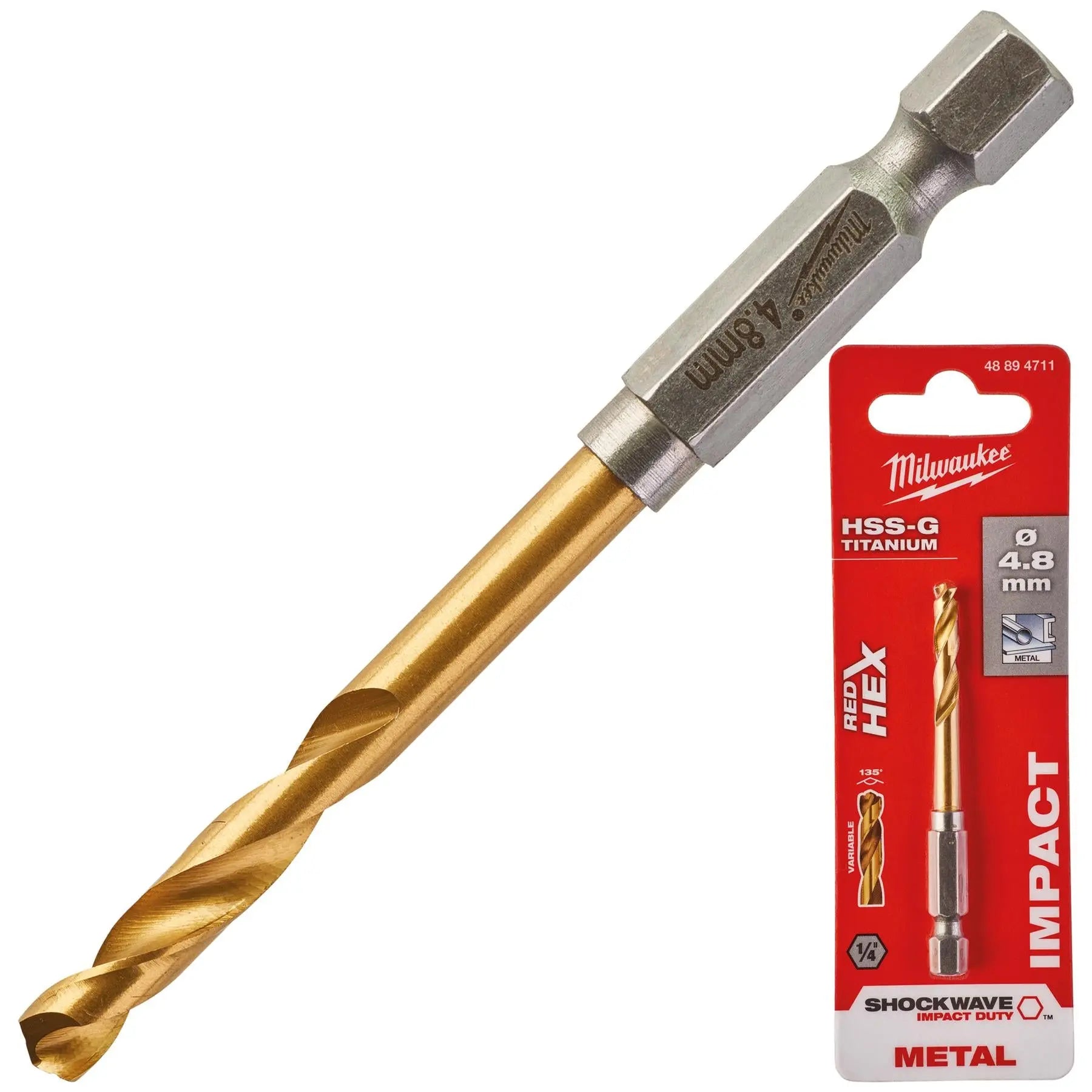 Milwaukee Red Hex Metal Drill Bits HSS Shockwave Impact Duty 1/4" Hex Shank 