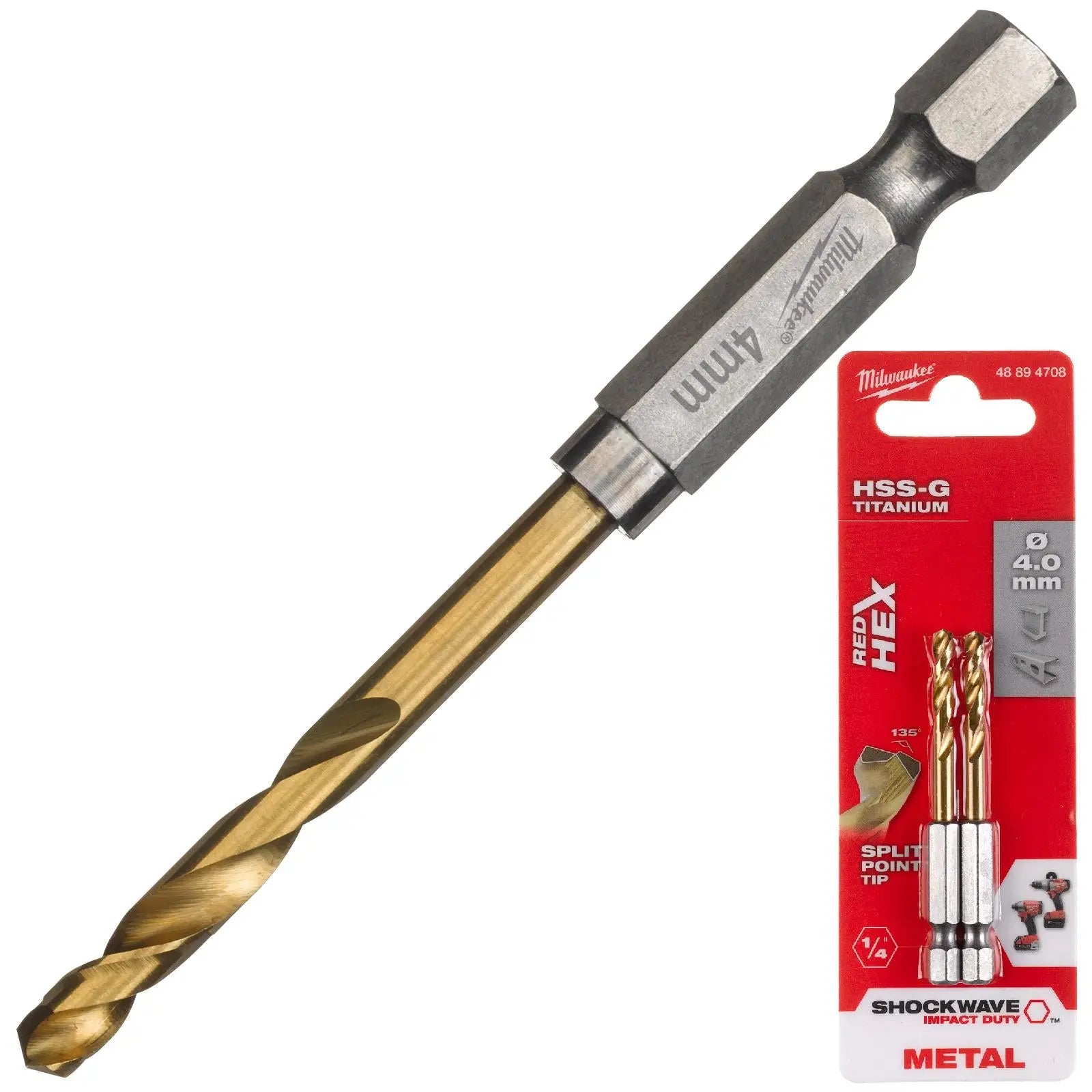 Milwaukee Red Hex Metal Drill Bits HSS Shockwave Impact Duty 1/4" Hex Shank 