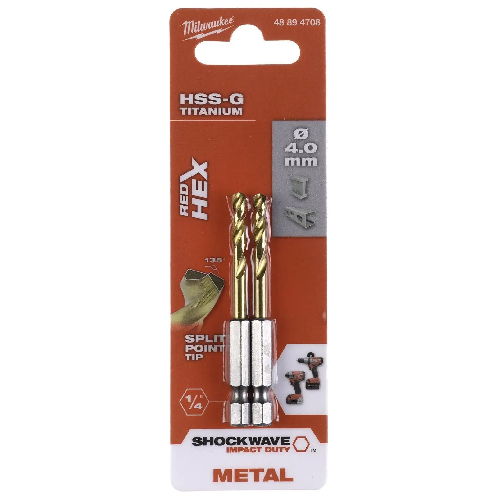 Milwaukee Red Hex Metal Drill Bits HSS Shockwave Impact Duty 1/4" Hex Shank 