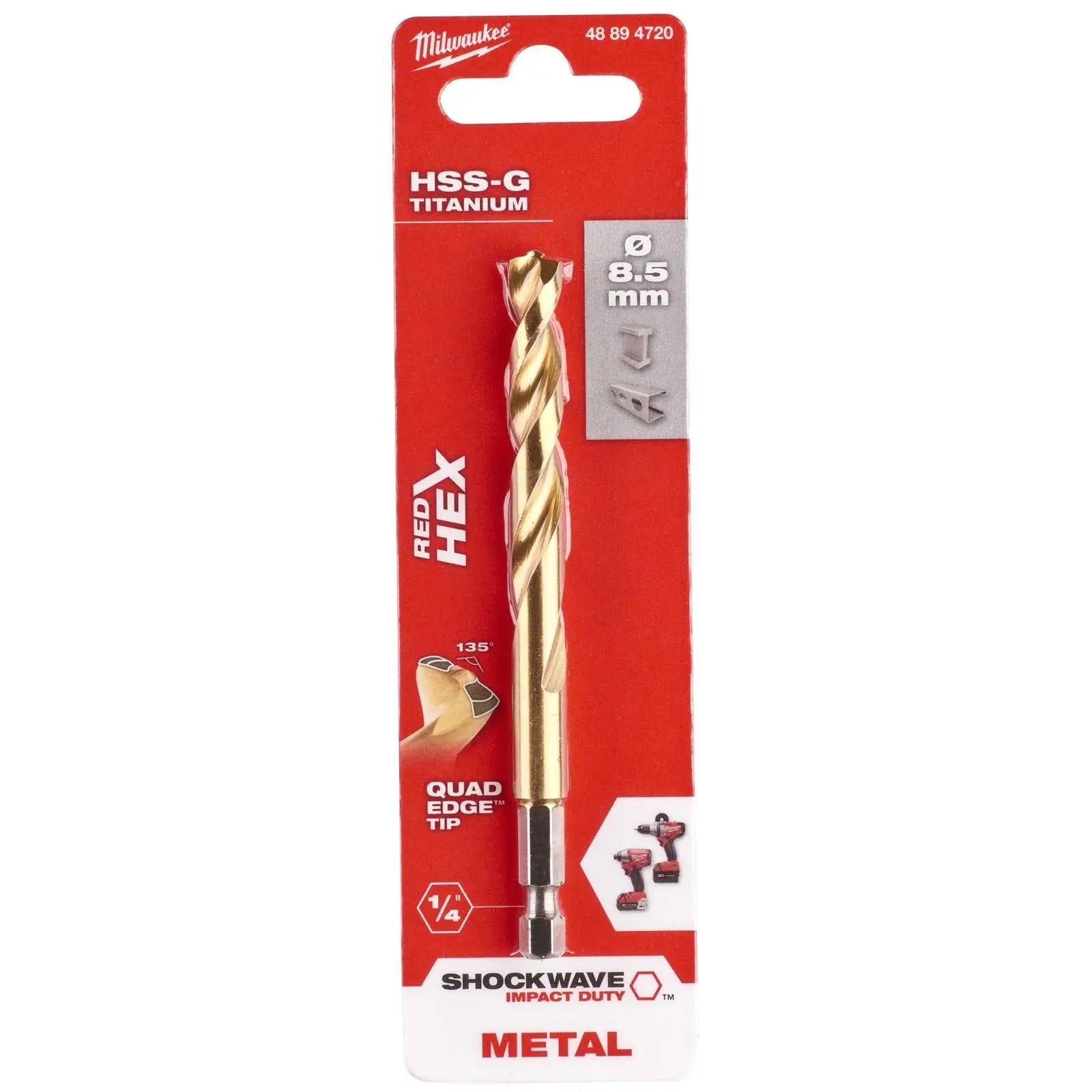 Milwaukee Red Hex Metal Drill Bits HSS Shockwave Impact Duty 1/4" Hex Shank 