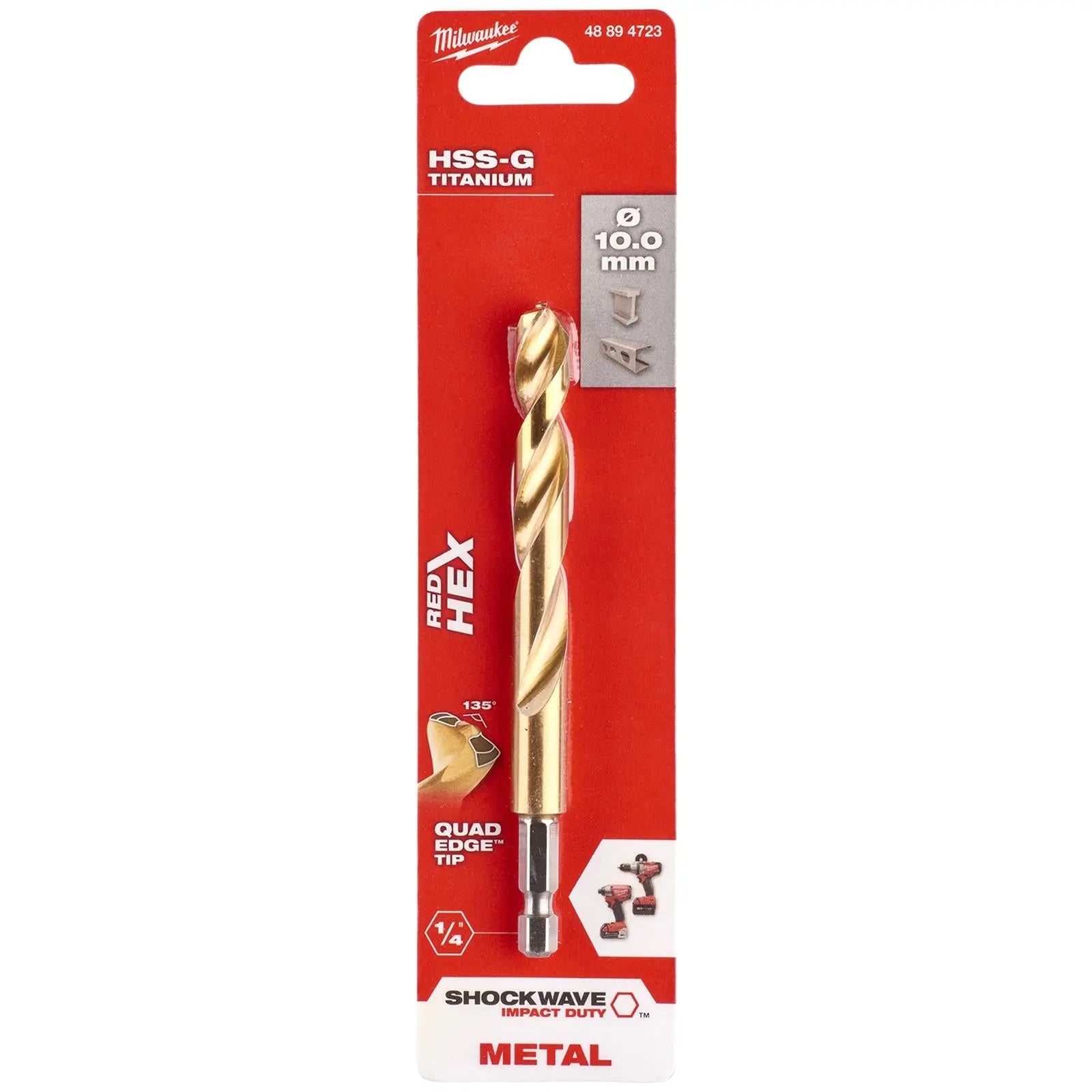 Milwaukee Red Hex Metal Drill Bits HSS Shockwave Impact Duty 1/4" Hex Shank 