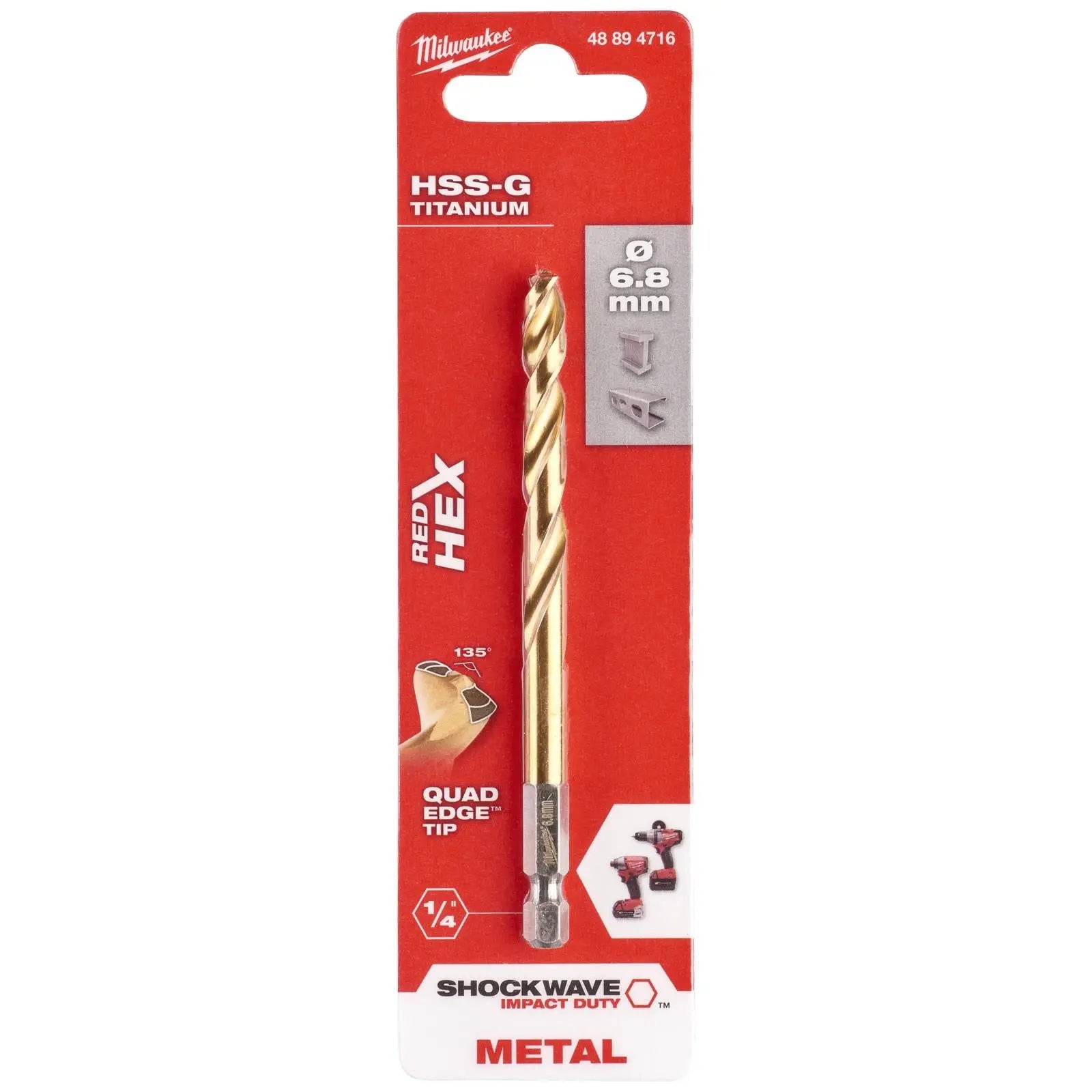 Milwaukee Red Hex Metal Drill Bits HSS Shockwave Impact Duty 1/4" Hex Shank 