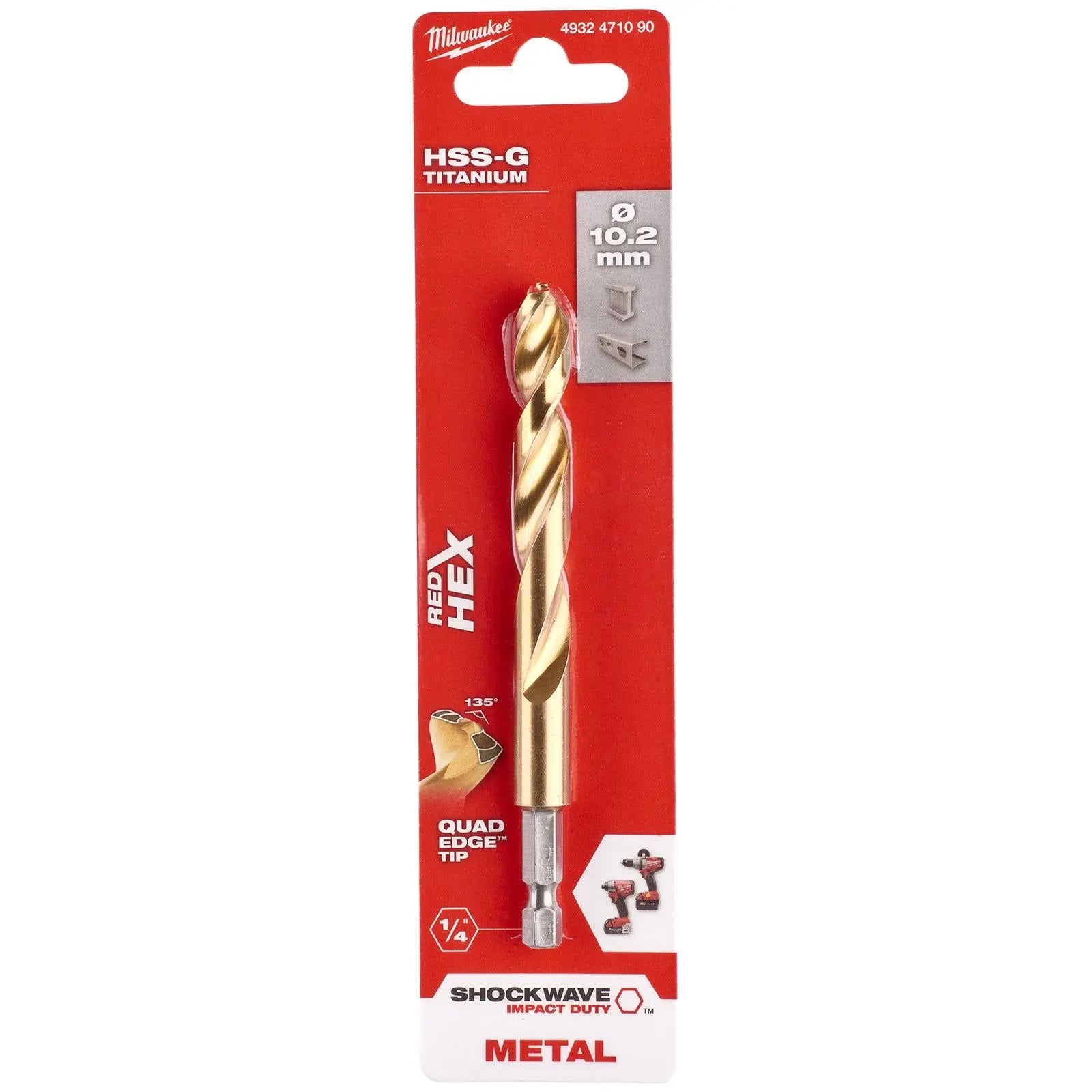 Milwaukee Red Hex Metal Drill Bits HSS Shockwave Impact Duty 1/4" Hex Shank 