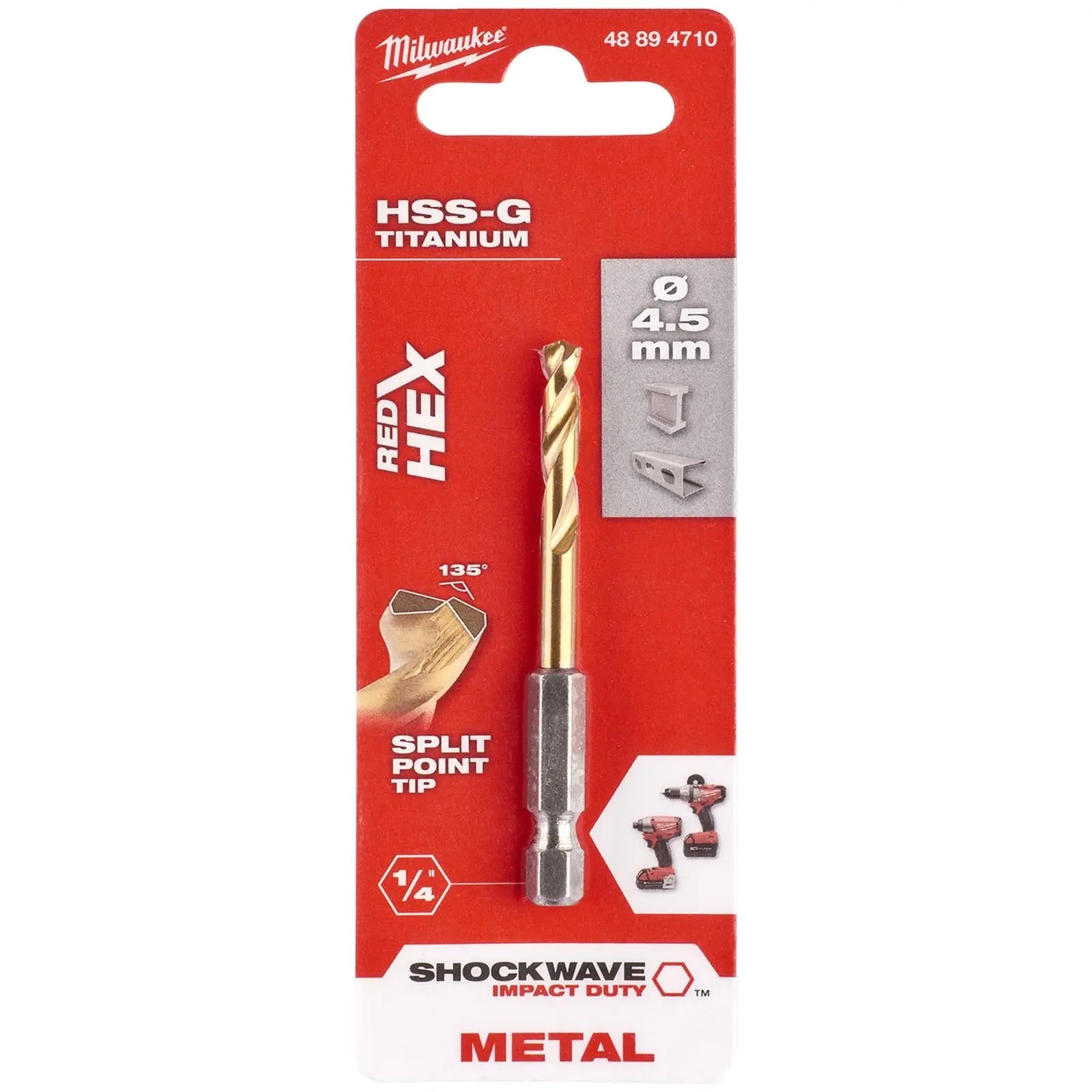 Milwaukee Red Hex Metal Drill Bits HSS Shockwave Impact Duty 1/4" Hex Shank 