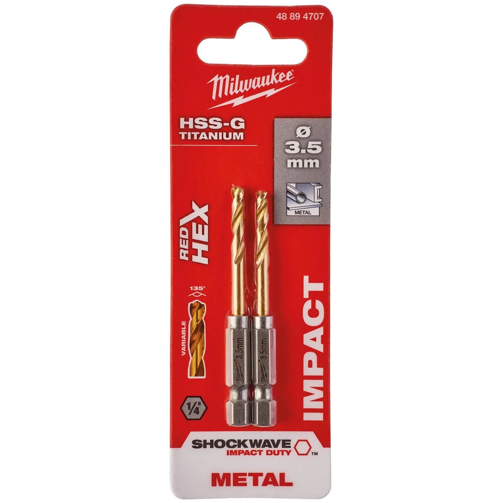 Milwaukee Red Hex Metal Drill Bits HSS Shockwave Impact Duty 1/4" Hex Shank 
