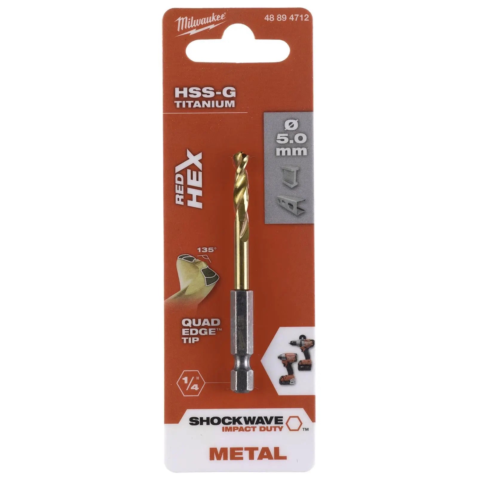 Milwaukee Red Hex Metal Drill Bits HSS Shockwave Impact Duty 1/4" Hex Shank 