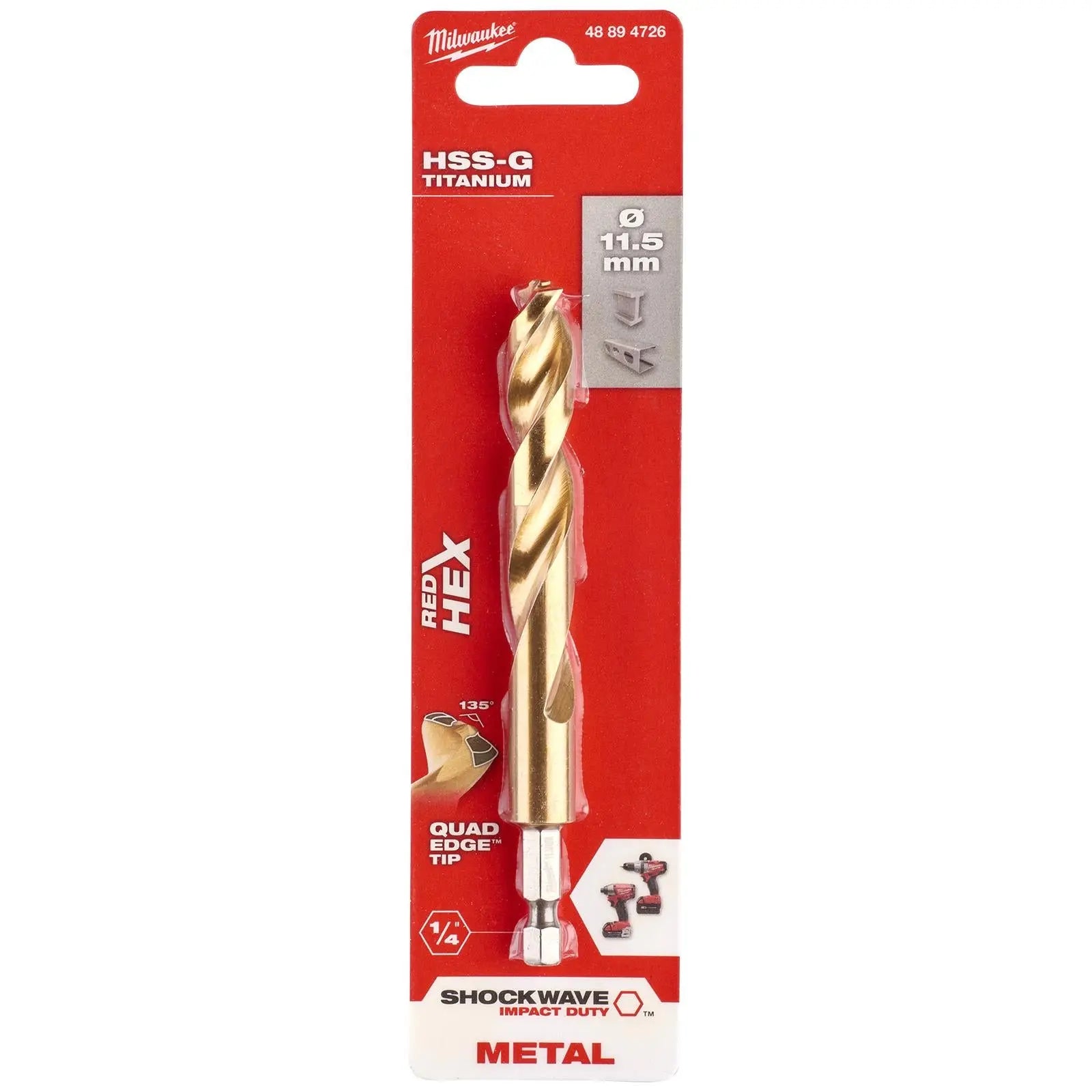 Milwaukee Red Hex Metal Drill Bits HSS Shockwave Impact Duty 1/4" Hex Shank 