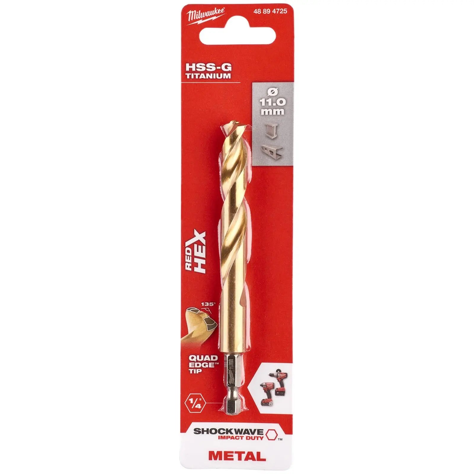 Milwaukee Red Hex Metal Drill Bits HSS Shockwave Impact Duty 1/4" Hex Shank 