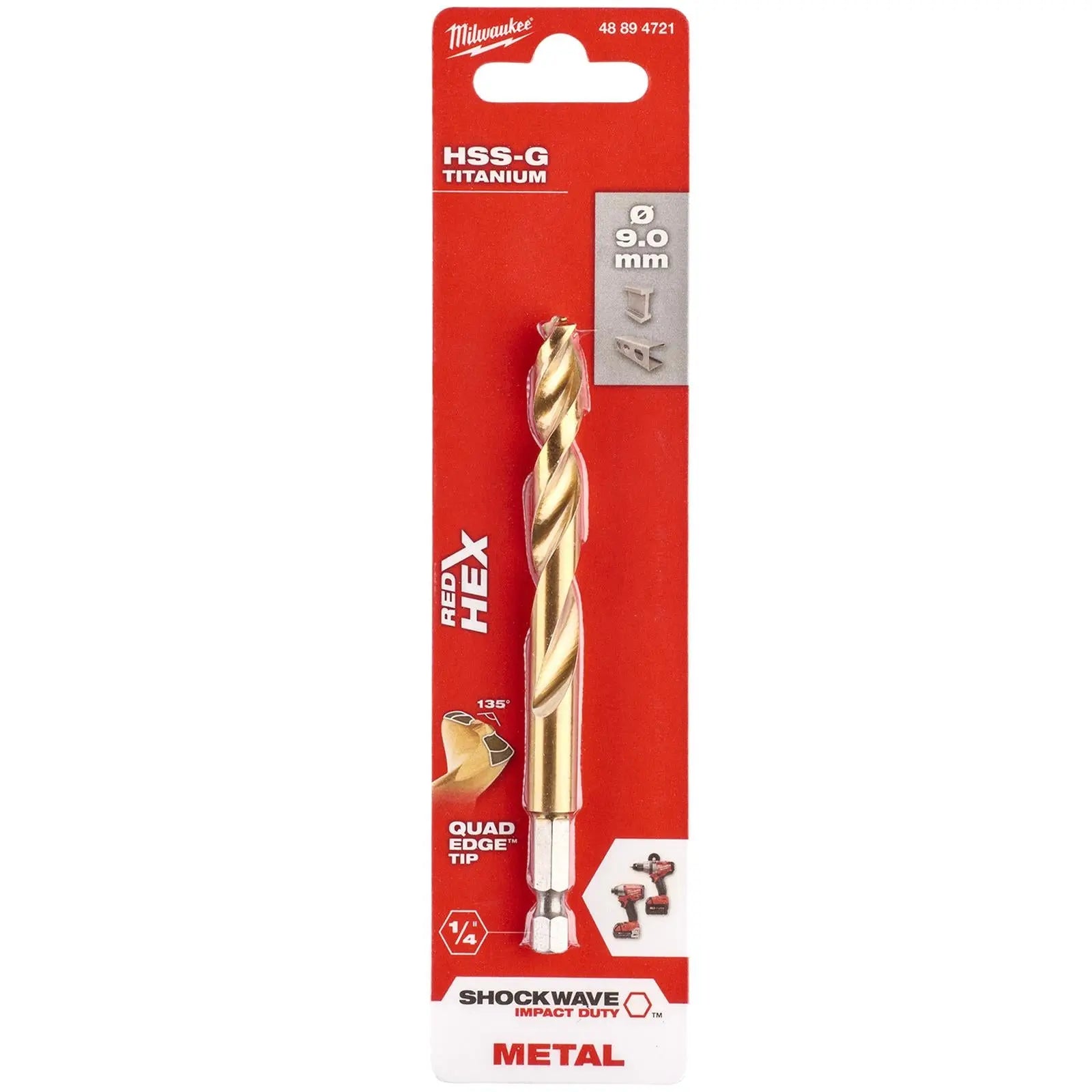 Milwaukee Red Hex Metal Drill Bits HSS Shockwave Impact Duty 1/4" Hex Shank 