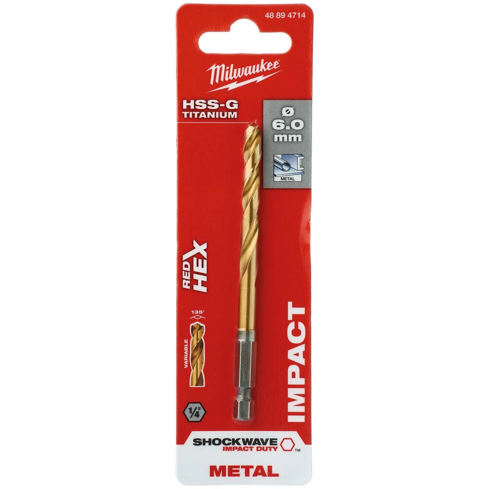 Milwaukee Red Hex Metal Drill Bits HSS Shockwave Impact Duty 1/4" Hex Shank 