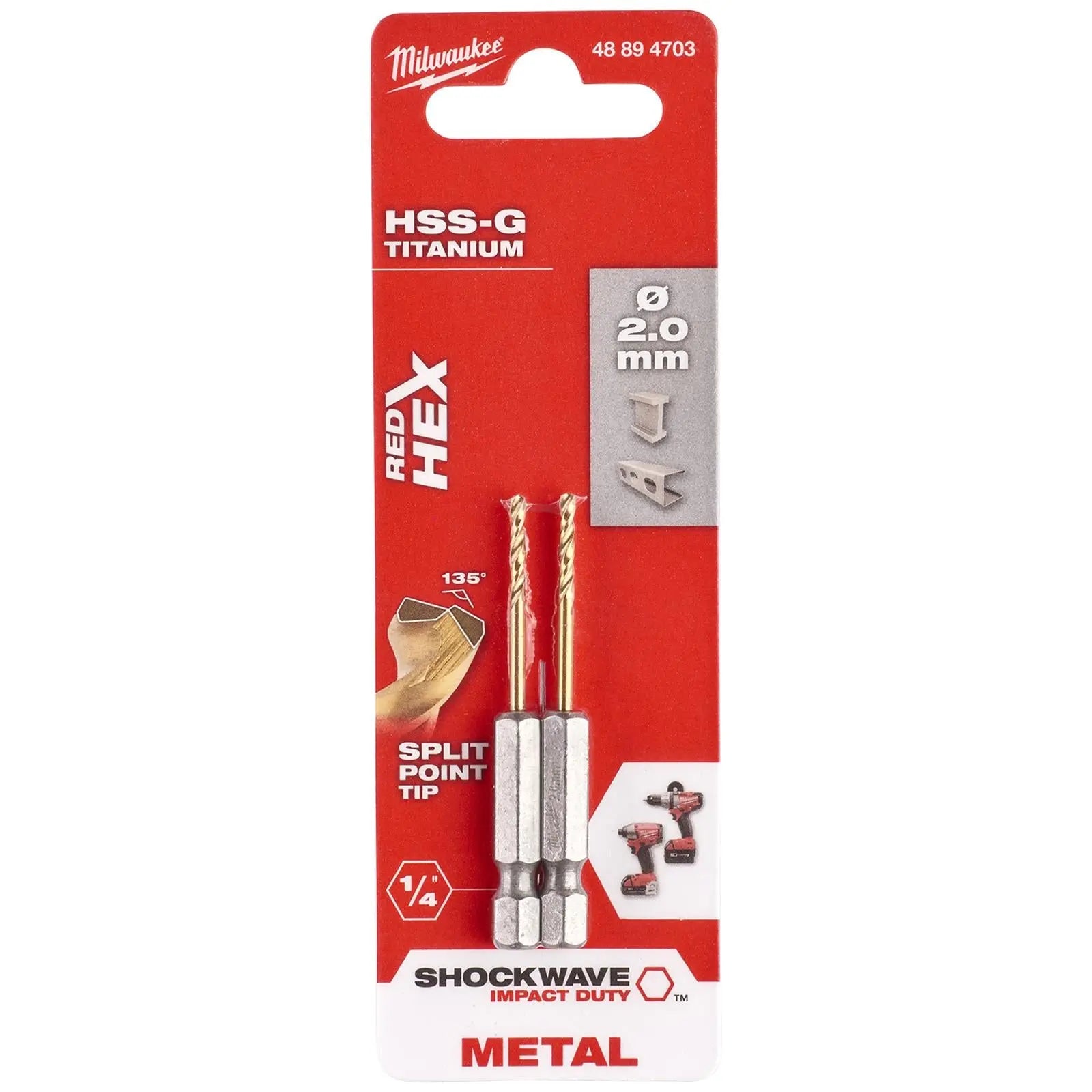Milwaukee Red Hex Metal Drill Bits HSS Shockwave Impact Duty 1/4" Hex Shank 