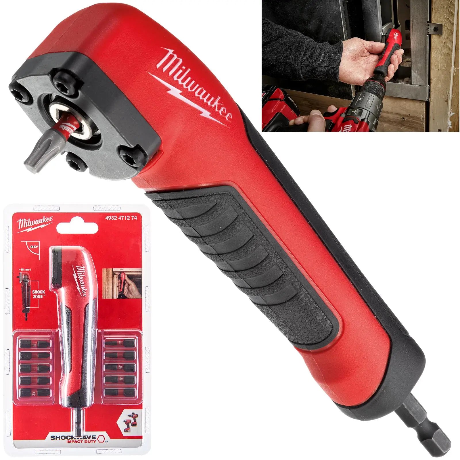 Milwaukee Right Angle Drill Attachment SHOCKWAVE Impact Duty 11 Piece 