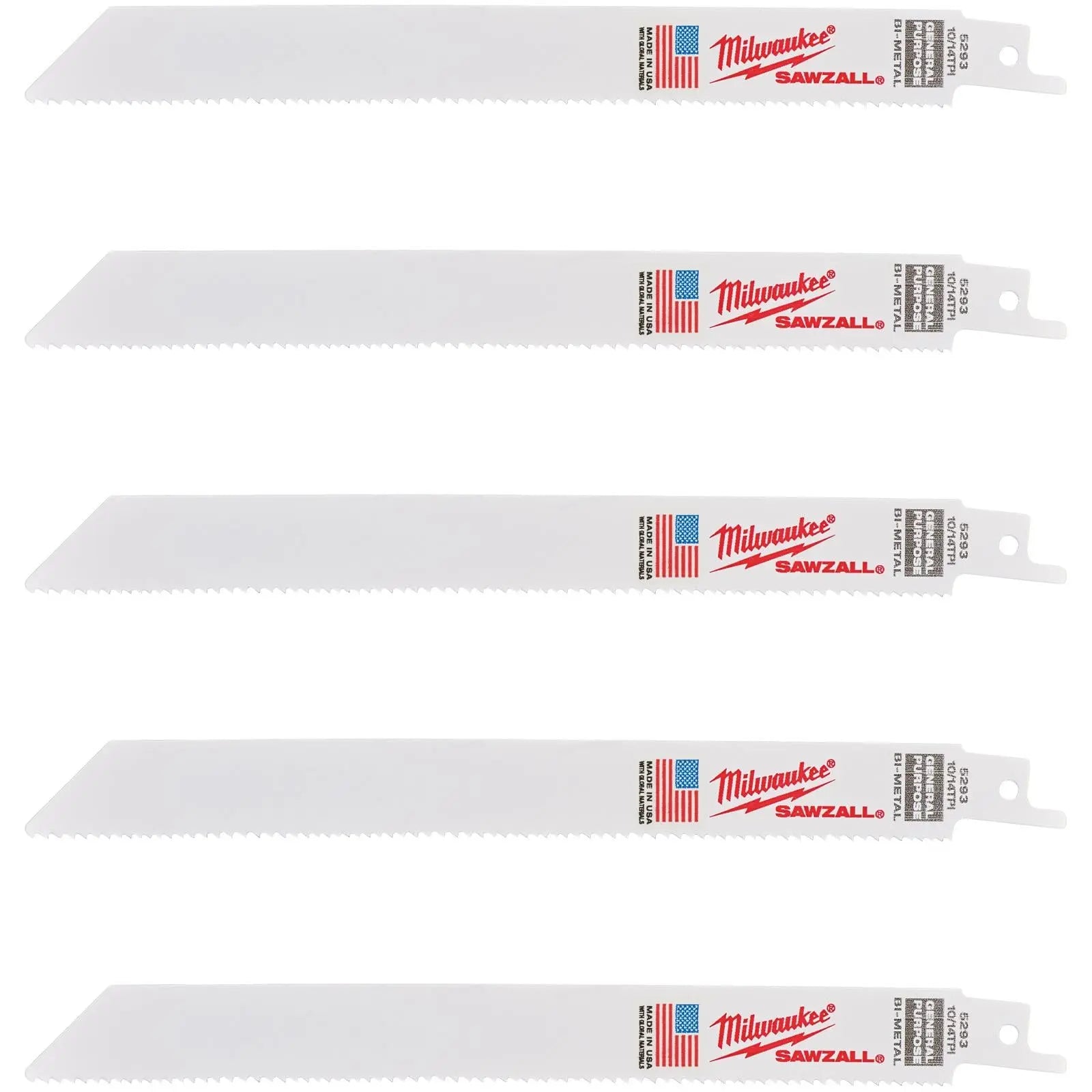 Milwaukee SAWZALL Multi Material Reciprocating Saw Blades 200mm 10/14 TPI 5 Piece  White Rose Tools