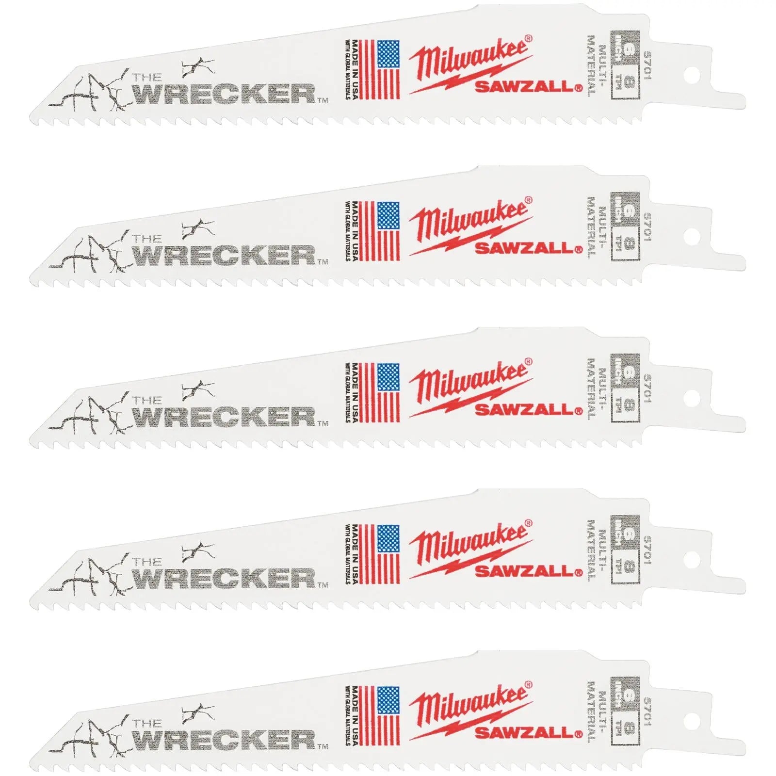 Milwaukee SAWZALL Multi Material WRECKER Reciprocating Saw Blade 150mm 7/11 TPI 5 Piece  White Rose Tools
