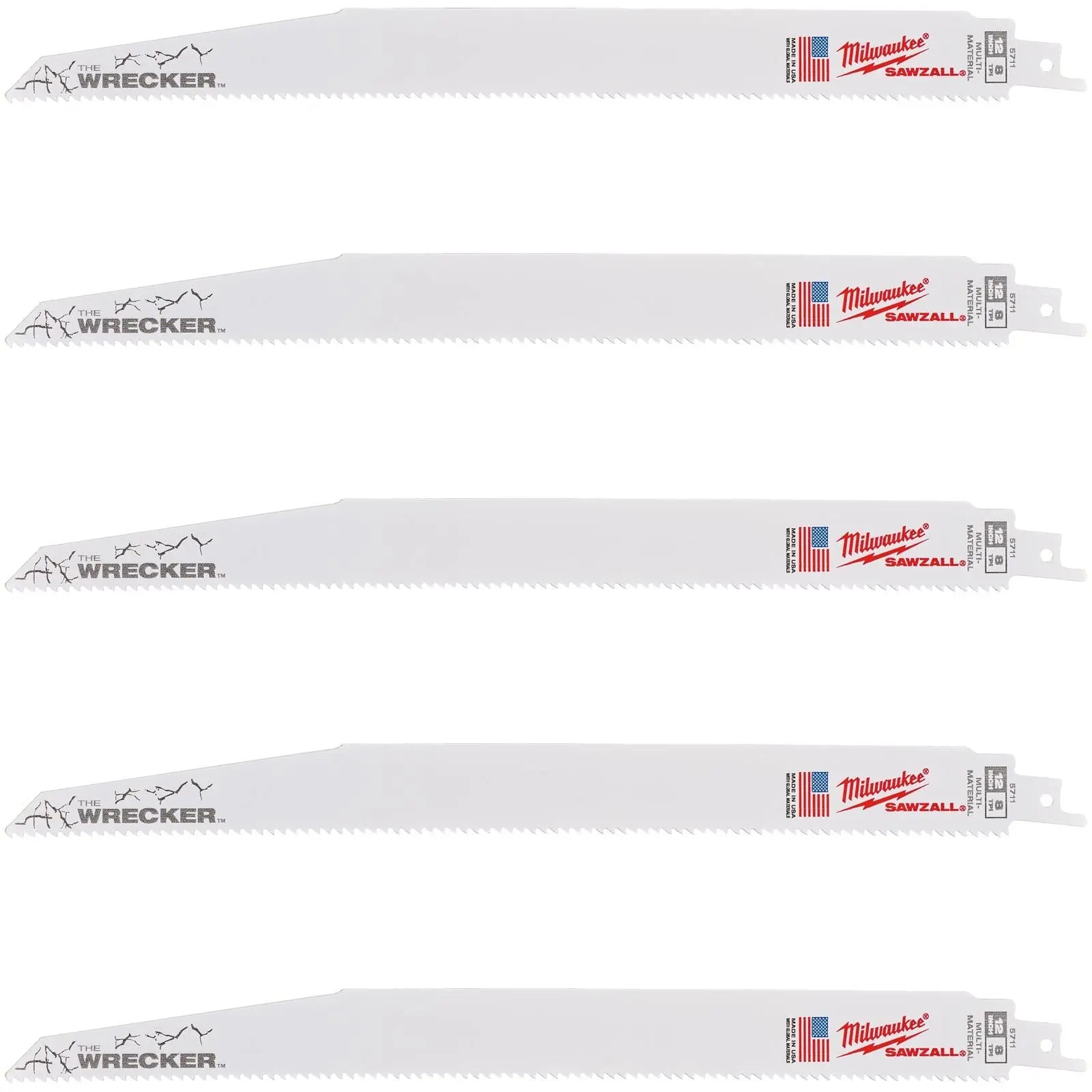 Milwaukee SAWZALL Multi Material WRECKER Reciprocating Saw Blade 300mm 7/11 TPI 5 Piece  White Rose Tools