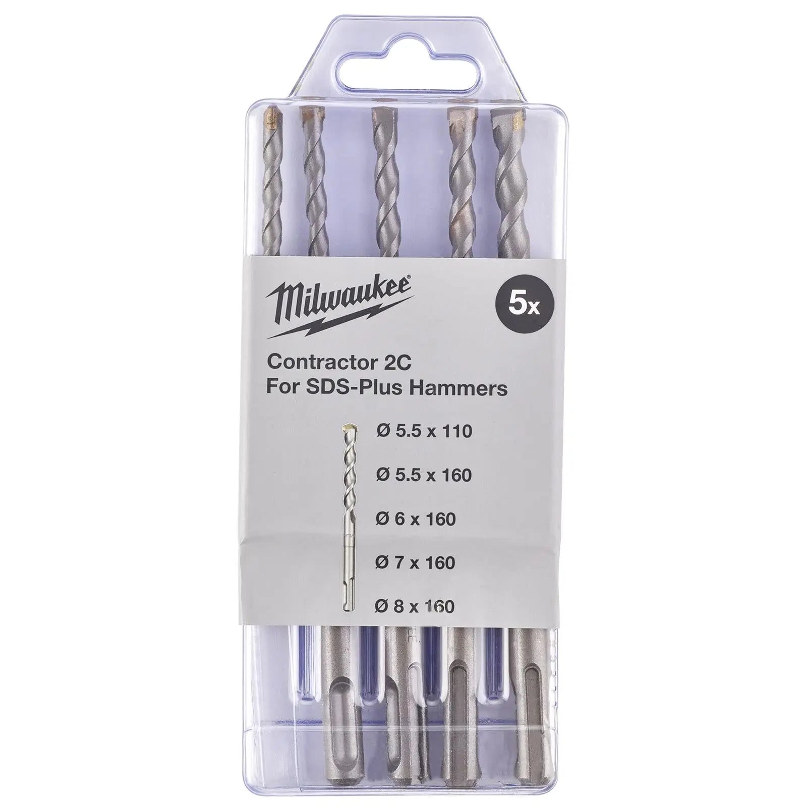 Milwaukee SDS Plus Contractor Hammer Drill Bit Set 2 Cut 5 Piece 5.5-8mm 