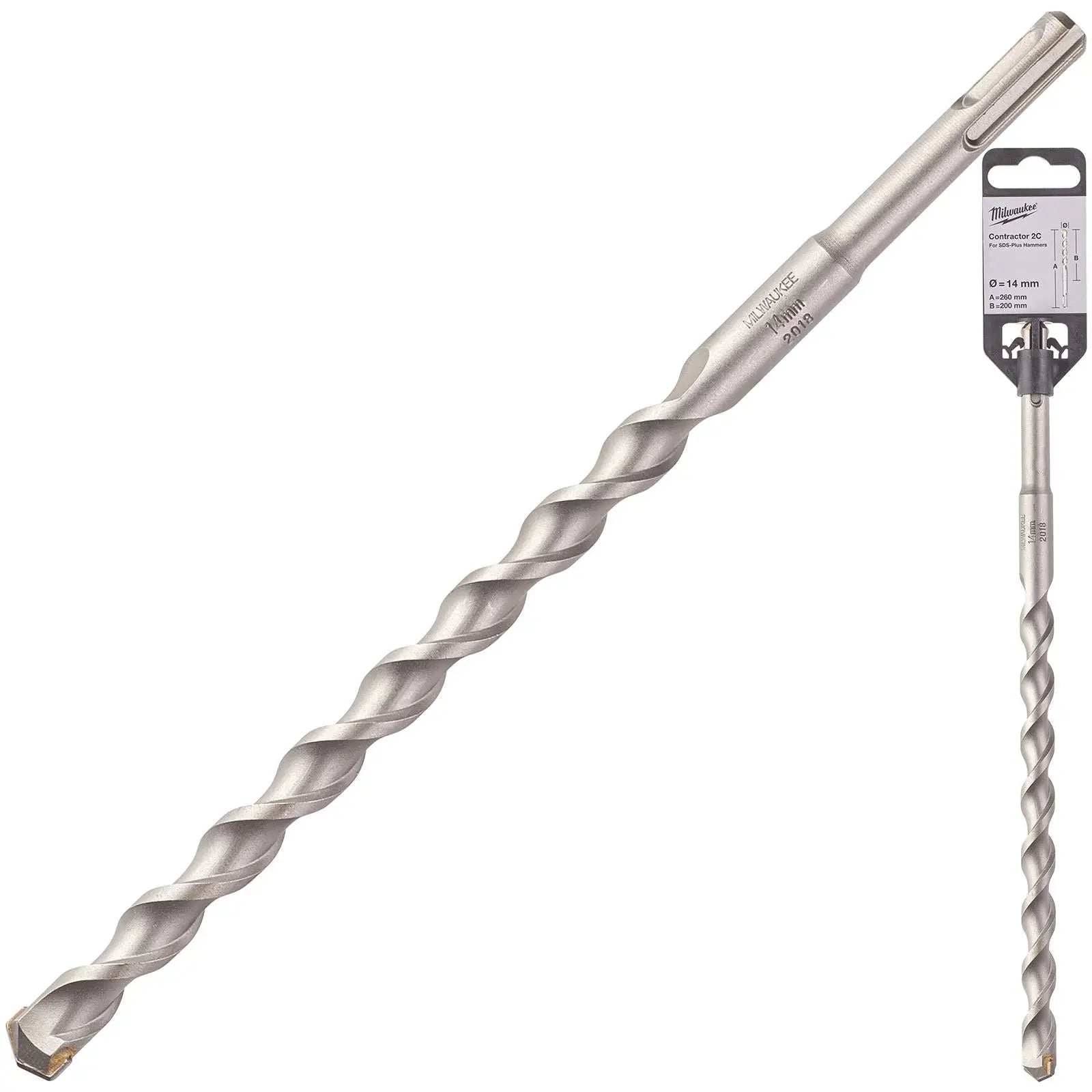 Milwaukee SDS Plus Contractor Hammer Drill Bits 2 Cut 