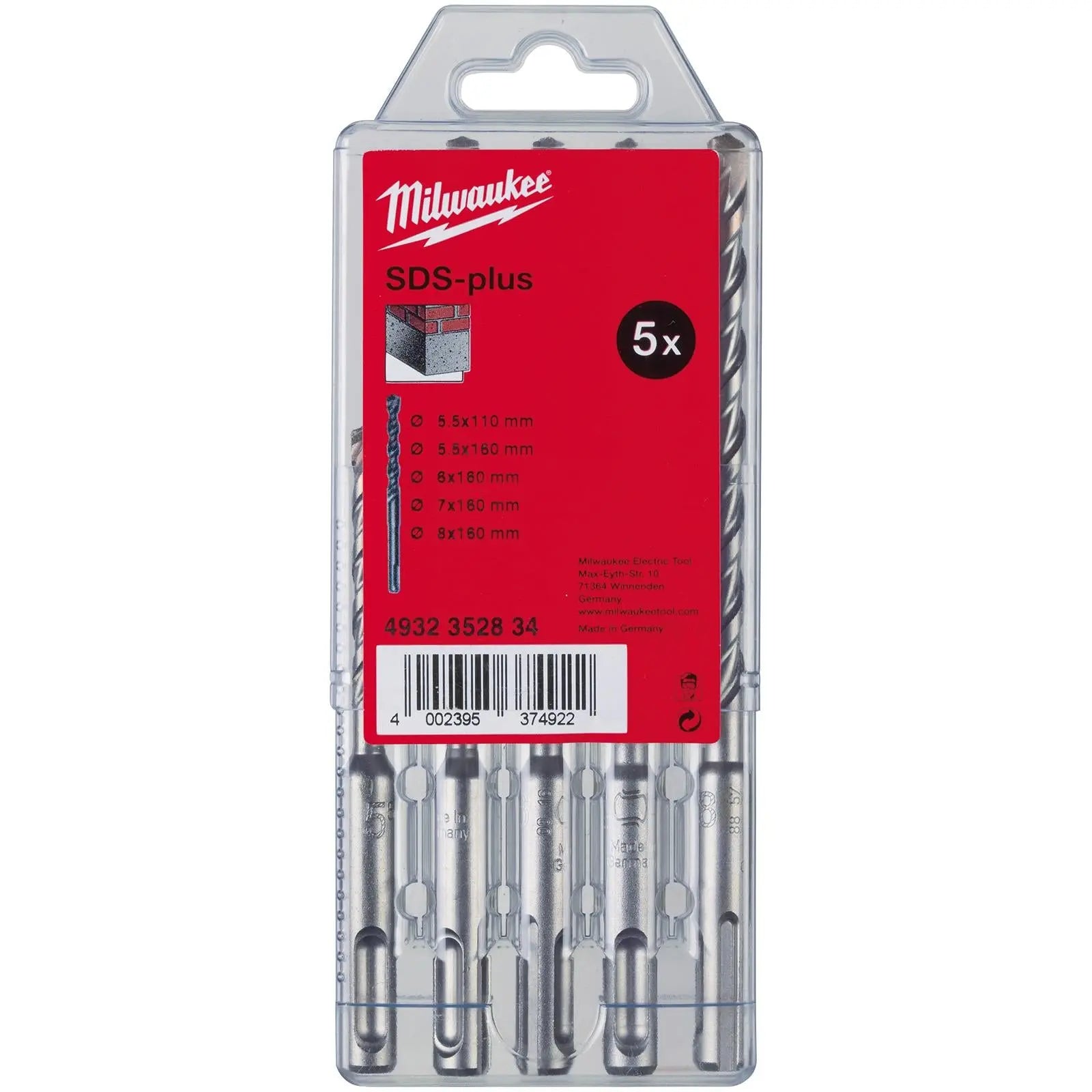 Milwaukee SDS Plus M2 Hammer Drill Bit Set 2 Cut 5 Piece  White Rose Tools