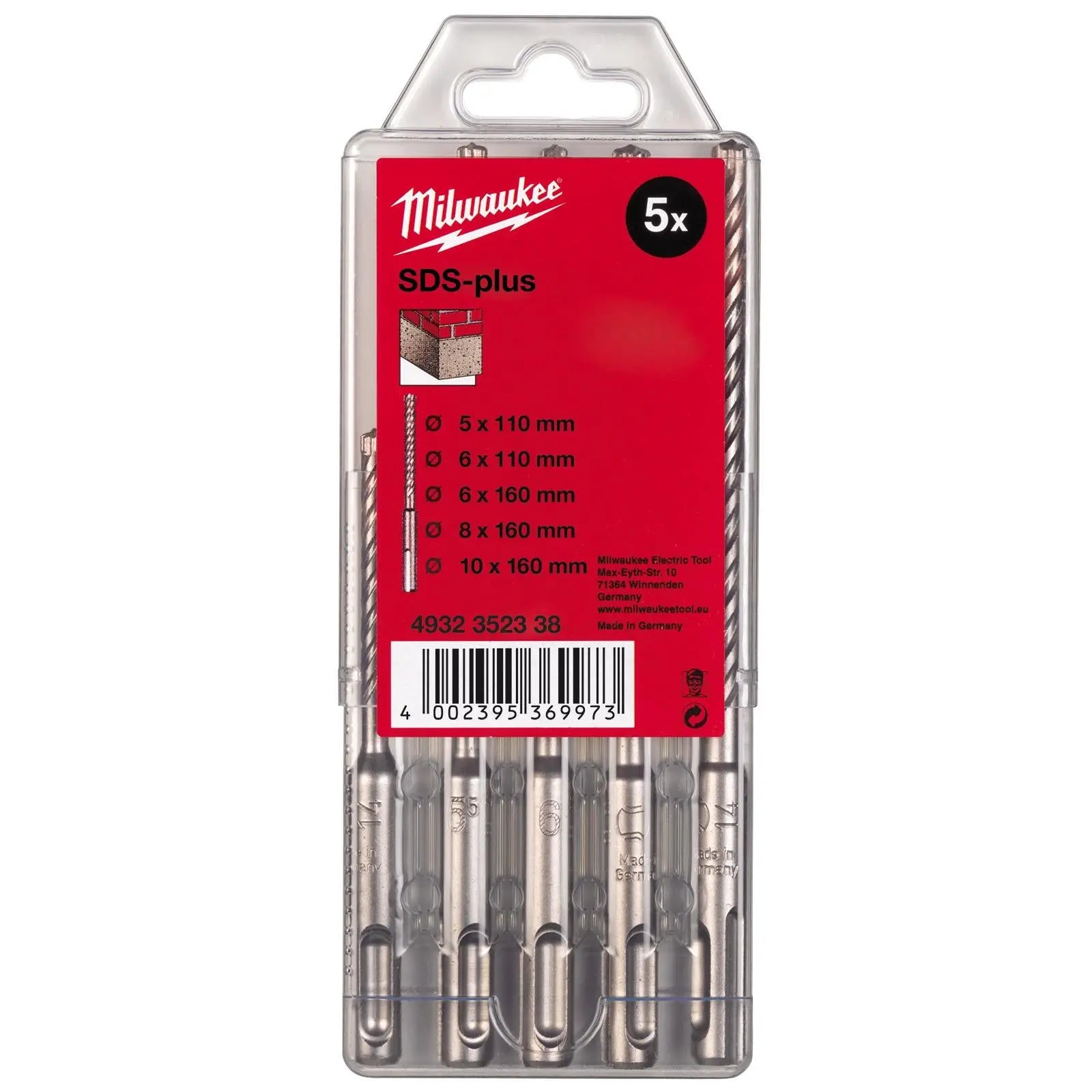 Milwaukee SDS Plus M2 Hammer Drill Bit Set 5 Piece 1 5-10mm 