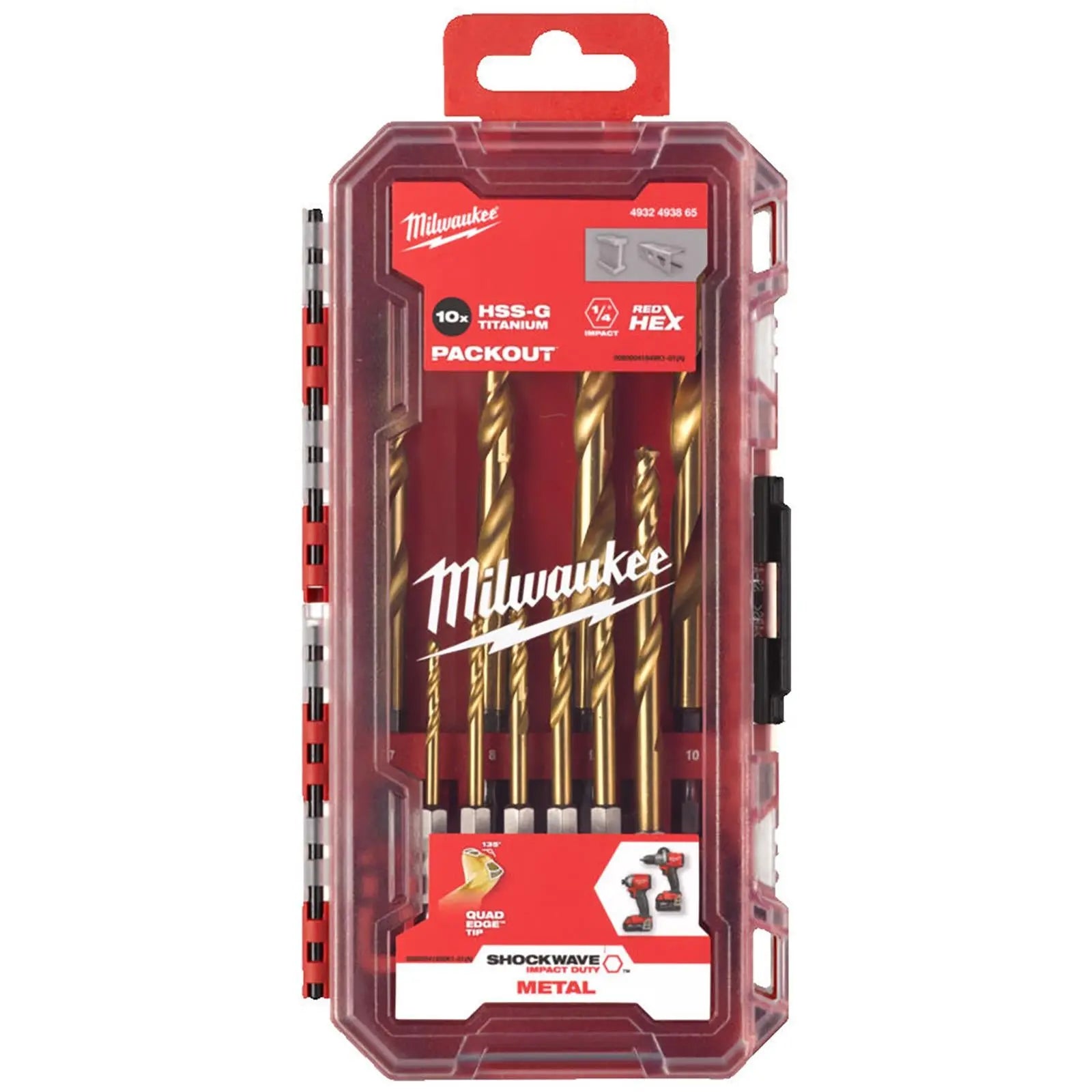 Milwaukee SHOCKWAVE Impact Duty HSS-G RED HEX Metal Drill Bit Set 10pc 3-10mm  White Rose Tools