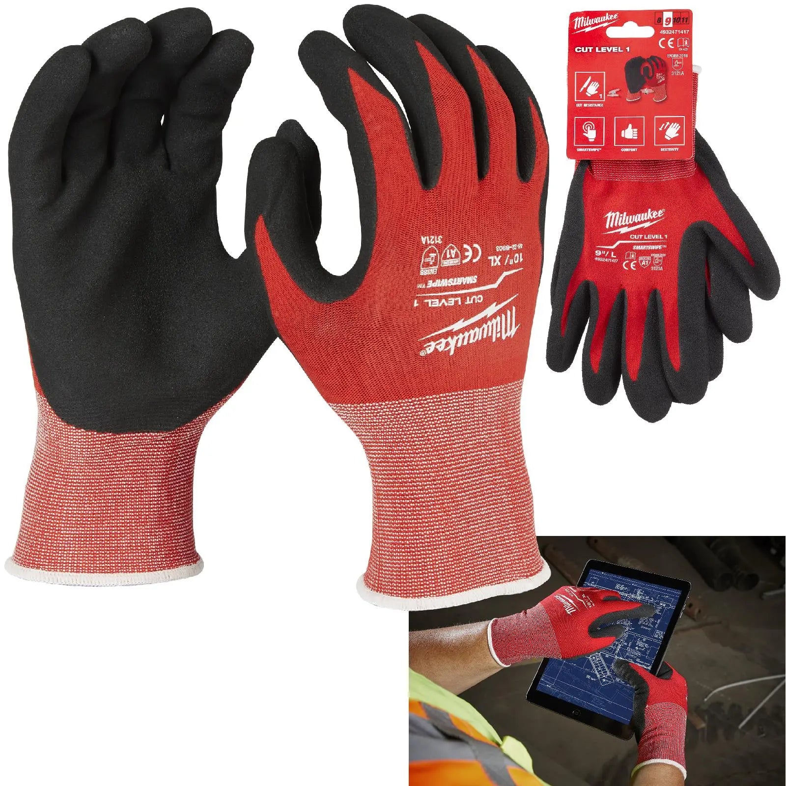 Milwaukee Safety Gloves Cut Level 1/A Dipped Glove Size 10 / XL Extra Large 