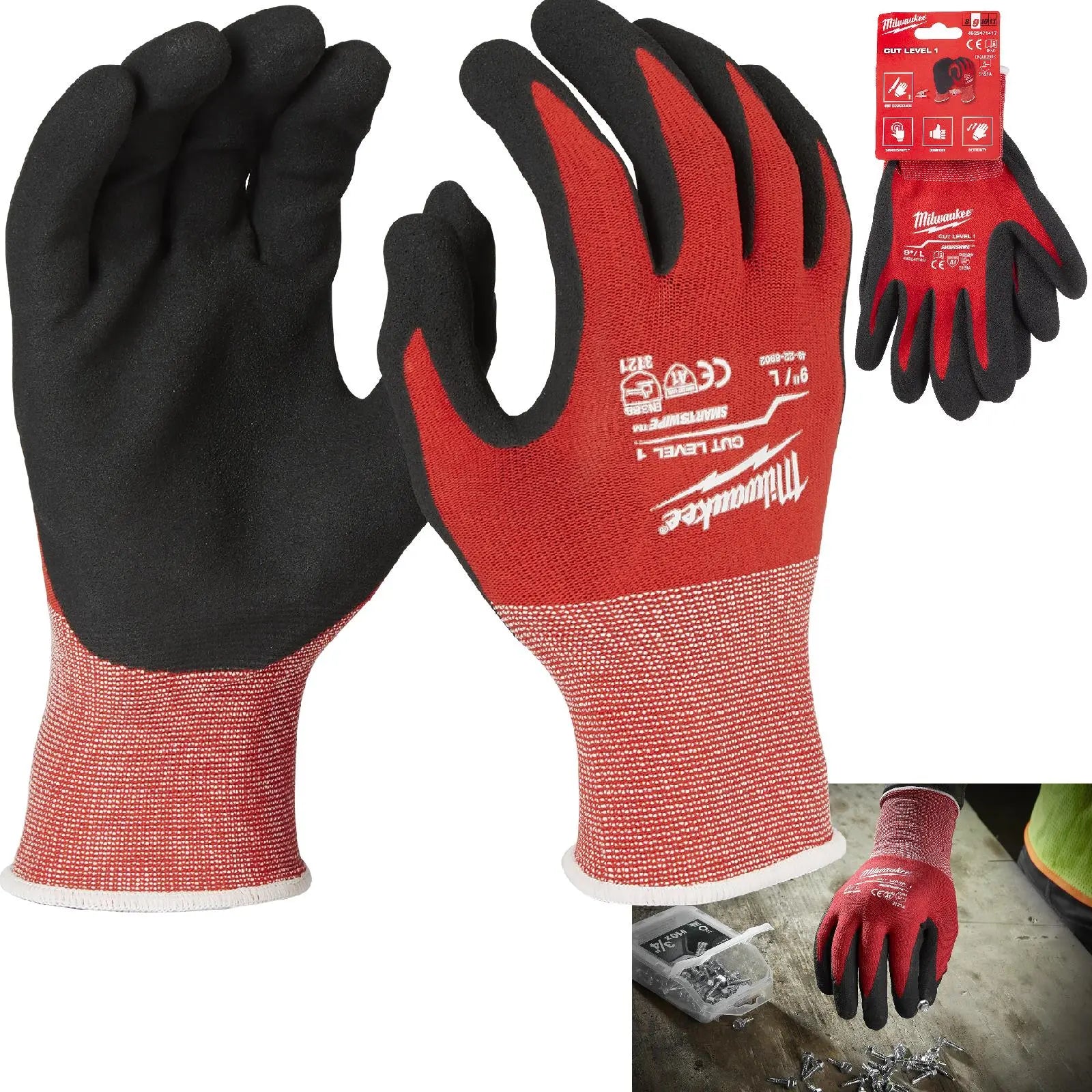 Milwaukee Safety Gloves Cut Level 1/A Dipped Glove Size 9 / L Large 