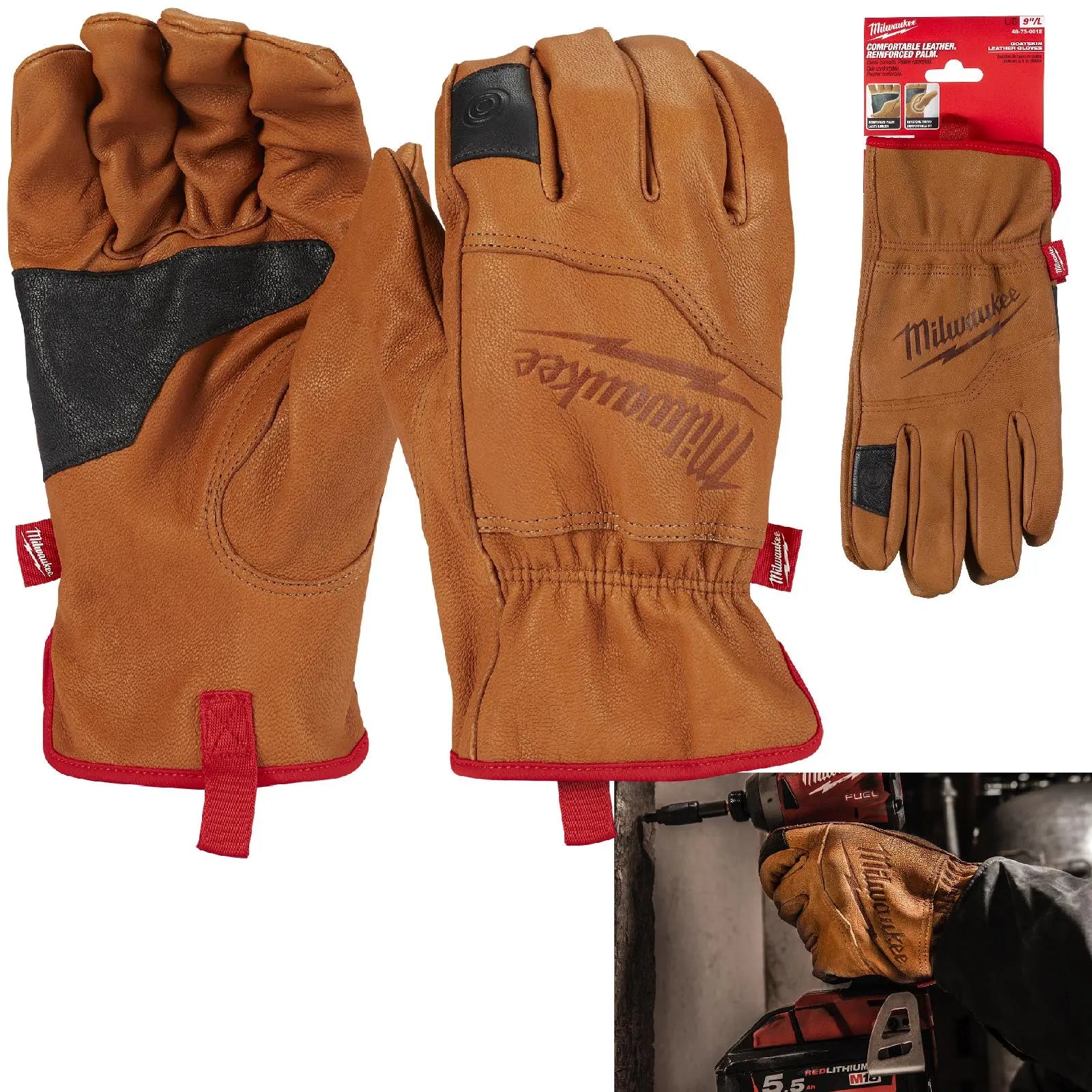 Milwaukee Safety Gloves Goatskin Leather Glove Brown Size 8 / M Medium 