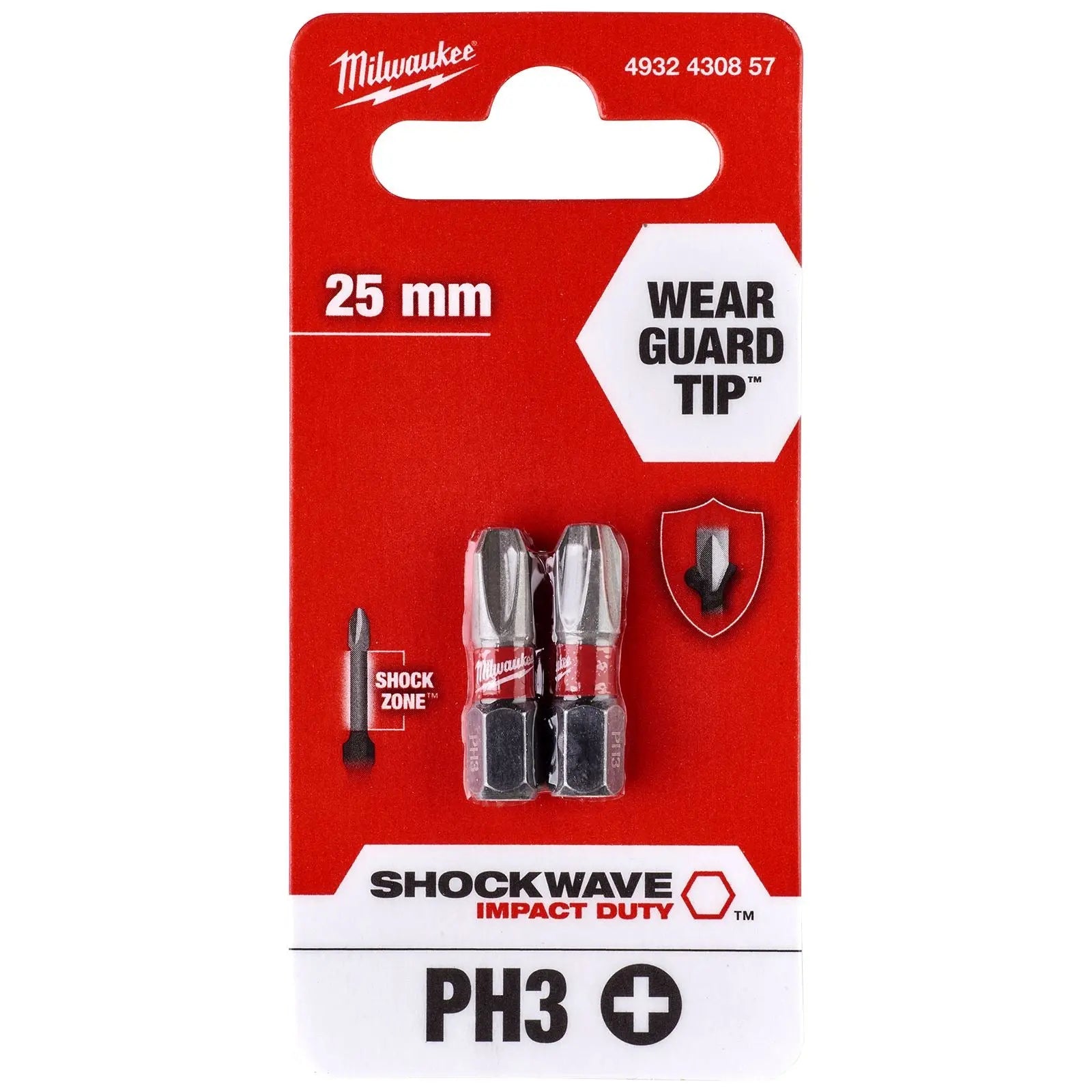 Milwaukee Screwdriver Bits Shockwave Impact Duty PH PZ TX HEX SL Blister Packed 