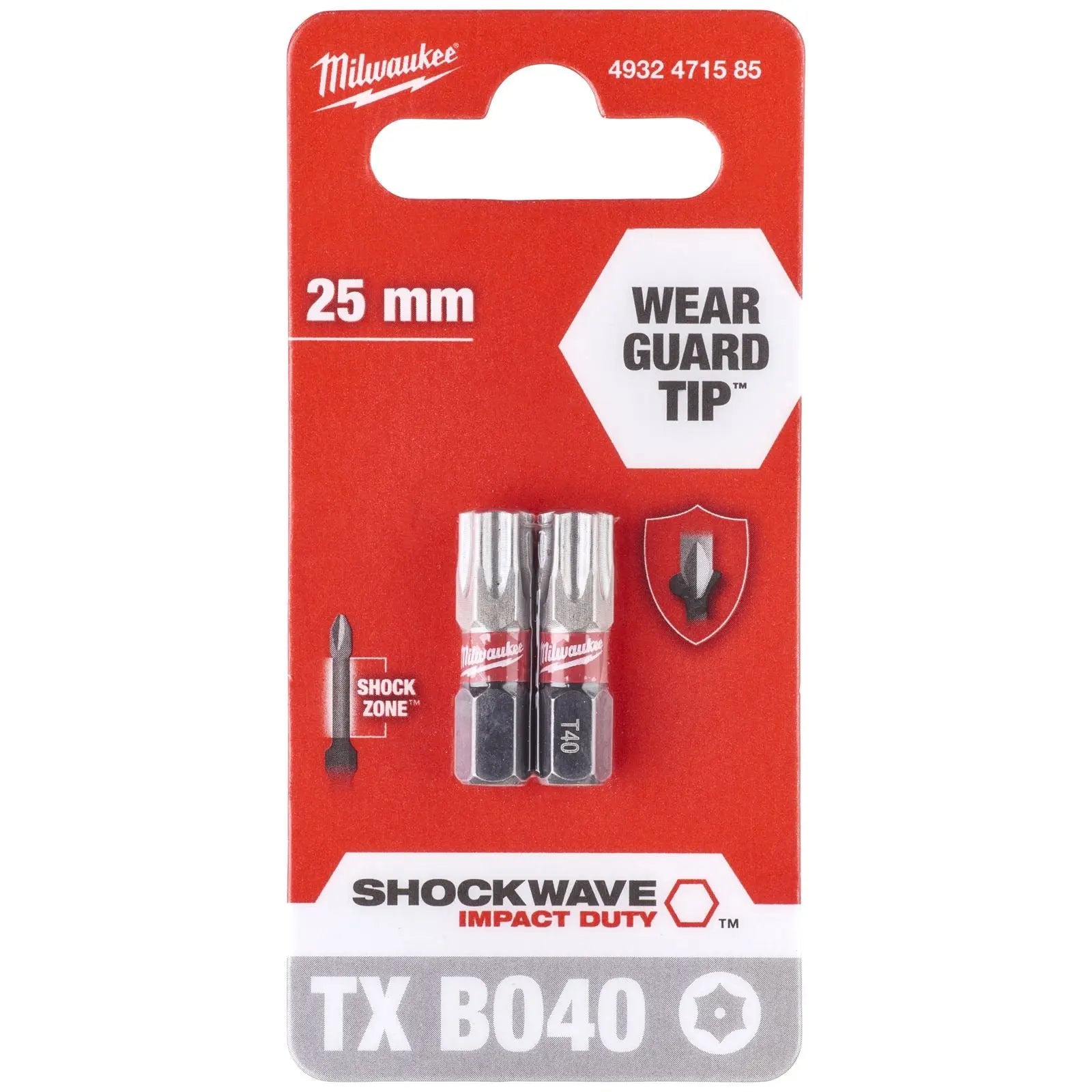 Milwaukee Screwdriver Bits Shockwave Impact Duty PH PZ TX HEX SL Blister Packed 