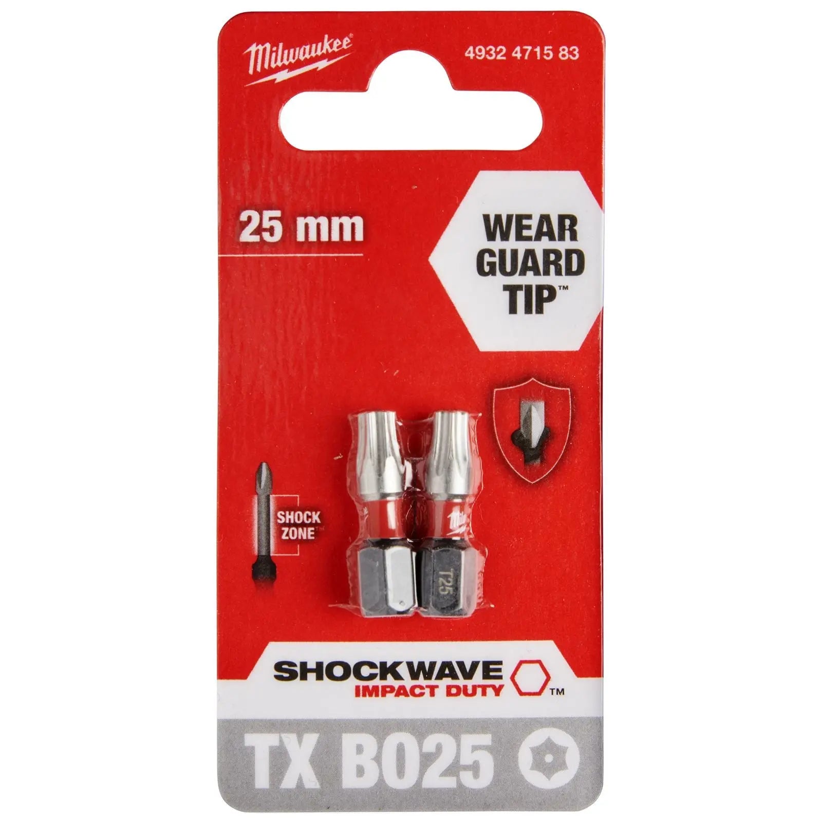 Milwaukee Screwdriver Bits Shockwave Impact Duty PH PZ TX HEX SL Blister Packed 