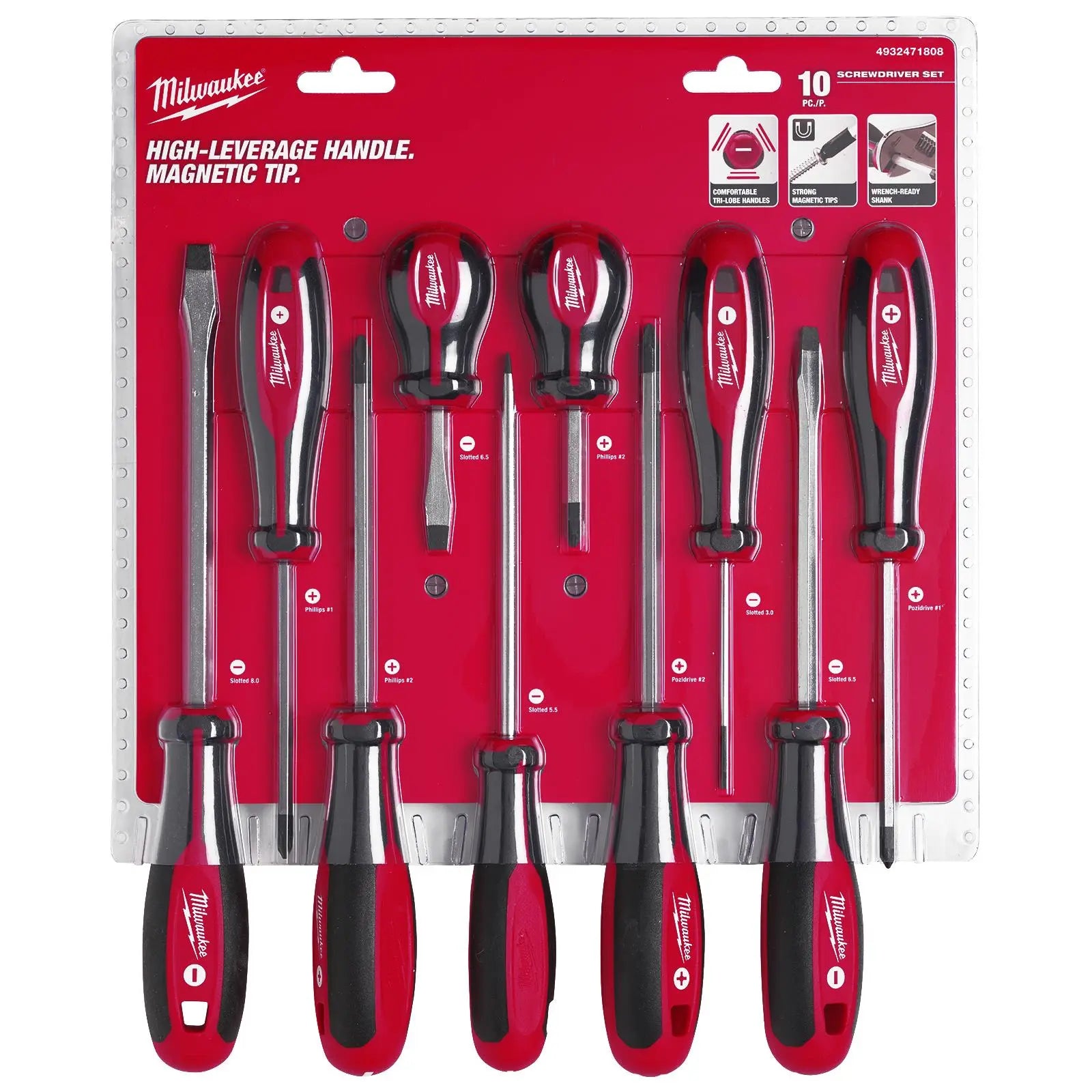 Milwaukee Screwdriver Set Tri-lobe Set 3 Pozi Phillips Slotted 10 Piece 